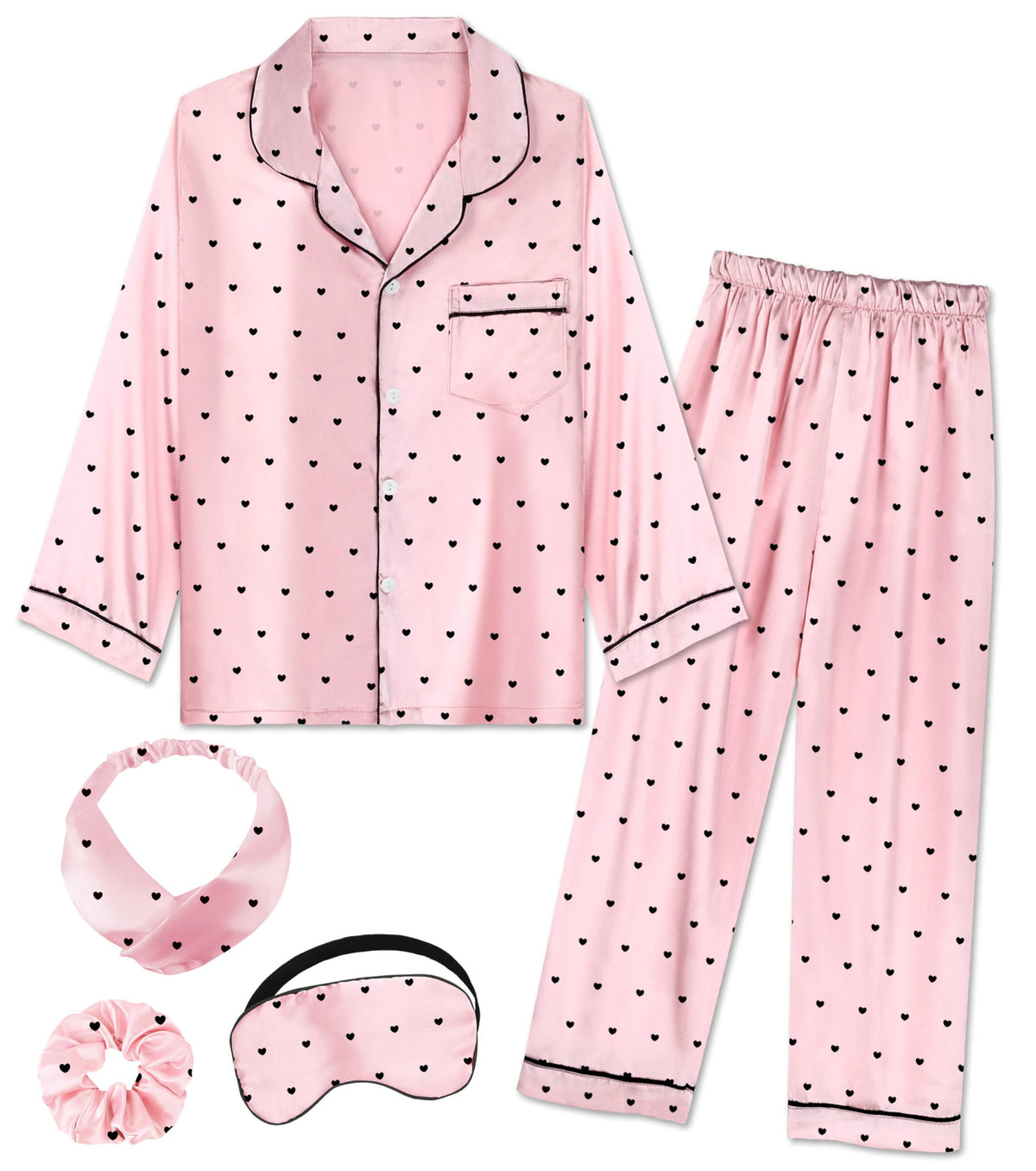 EPLAZA 2Pcs Kids Satin Pajamas Sets Girls Silk Pajamas Button-Down Pjs Set