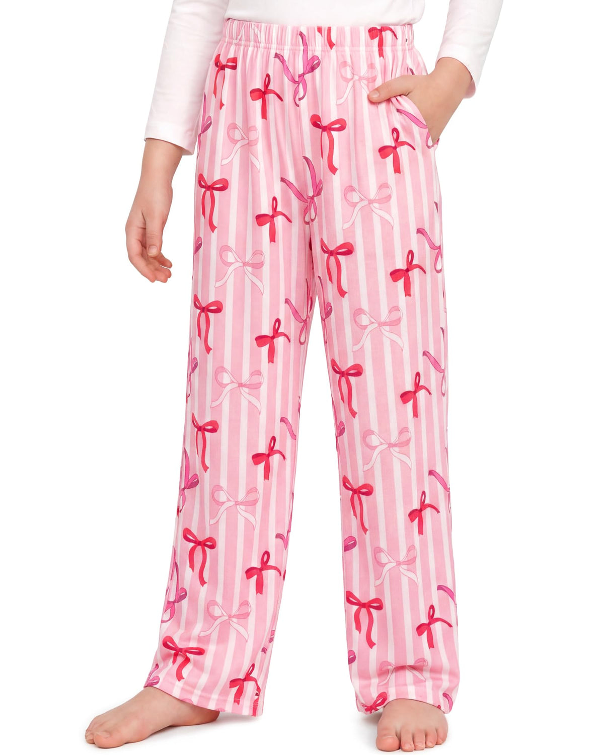 HONGTEYA Girls Christmas Pants with Pockets Soft Long Plaid Bottom