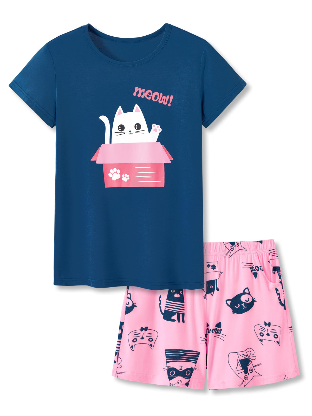 Tebbis Girls Modal Summer Pajama Set Cute Printed Short Sleeves Sizes 6-18