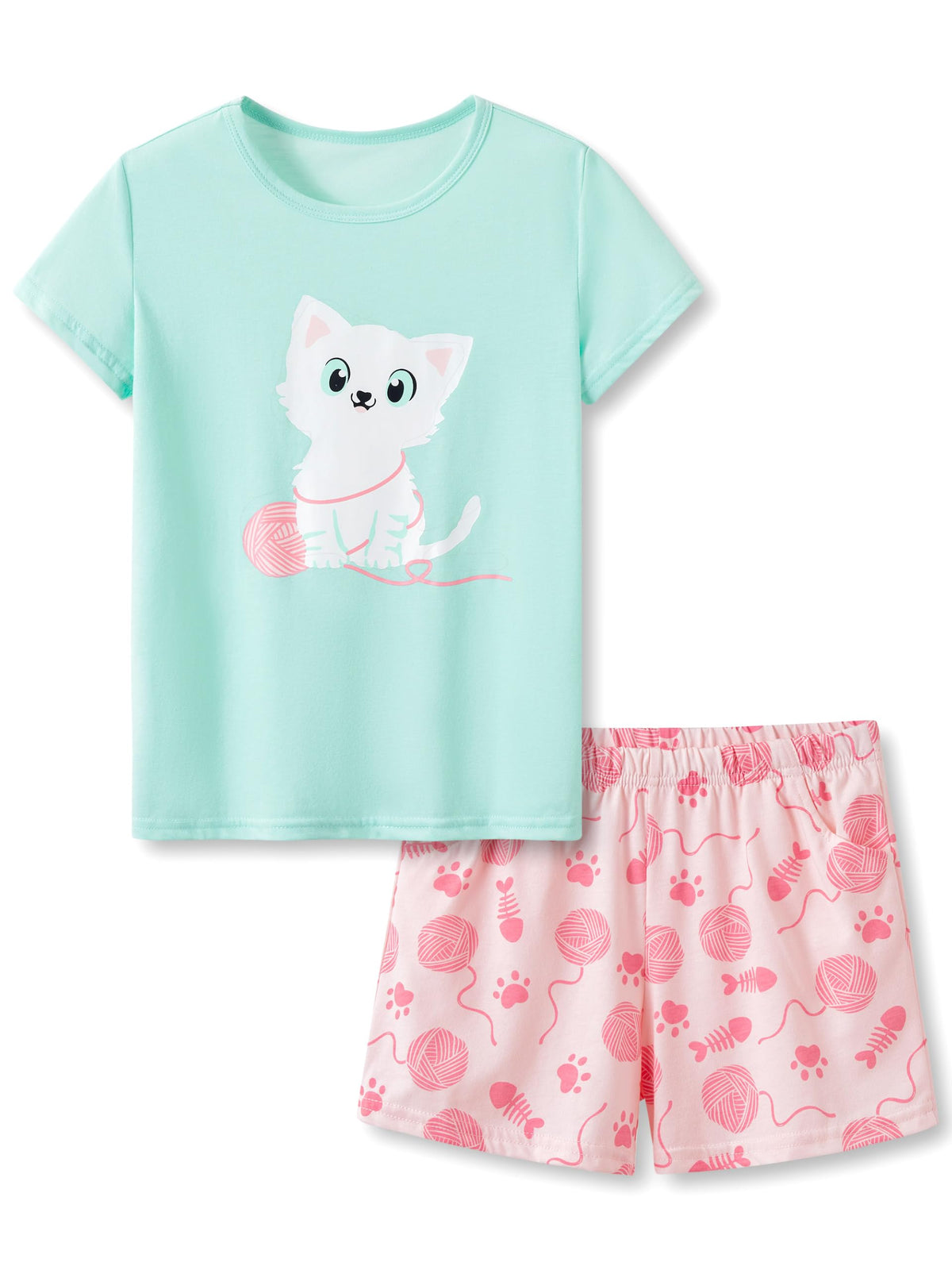Beezizac Girls Cotton Blend Pajamas Cute Print Short Sleeve Set 4T-18
