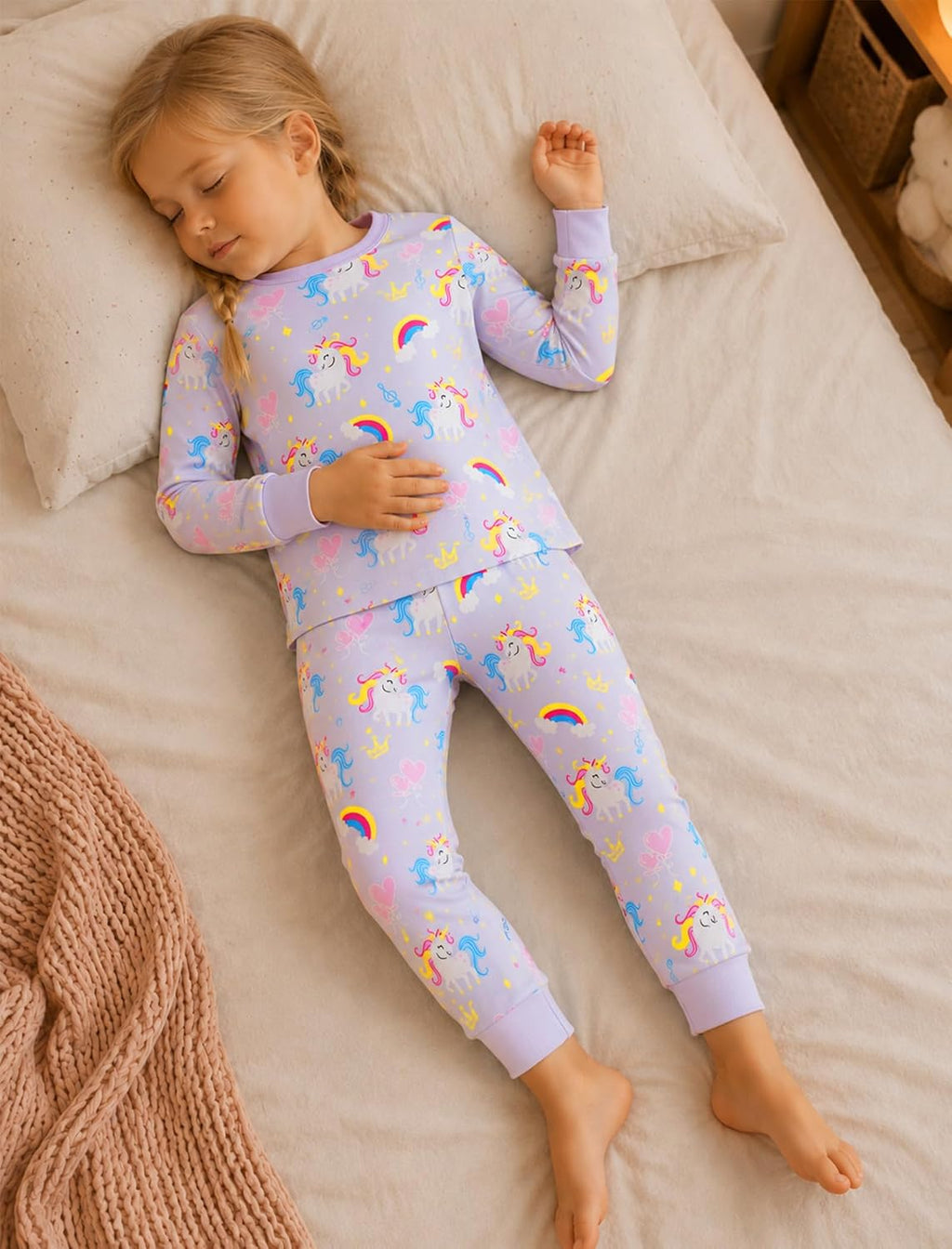 Mikrdoo Girls Pajamas Long Sleeve Stretch Soft PJs for Kids 4-14Years