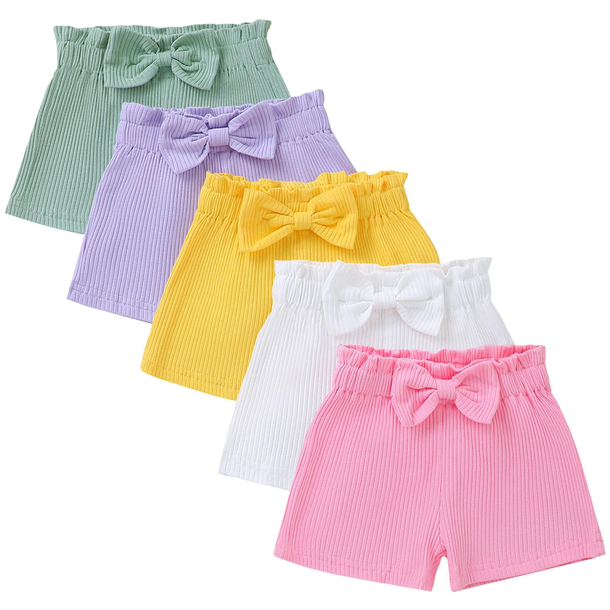 5 Pack Toddler Girls Shorts, Elastic Waist Cotton Summer Shorts