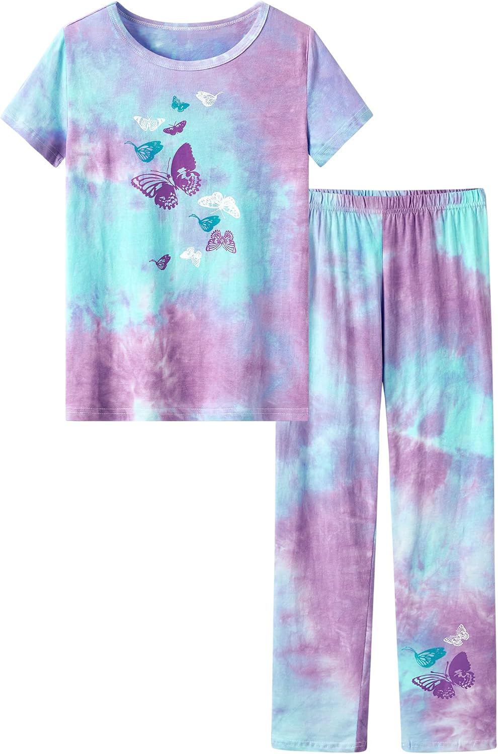 Tebbis Girls Tie Dye Short Sleeve Pajamas Cotton Loungewear Size 4T-18