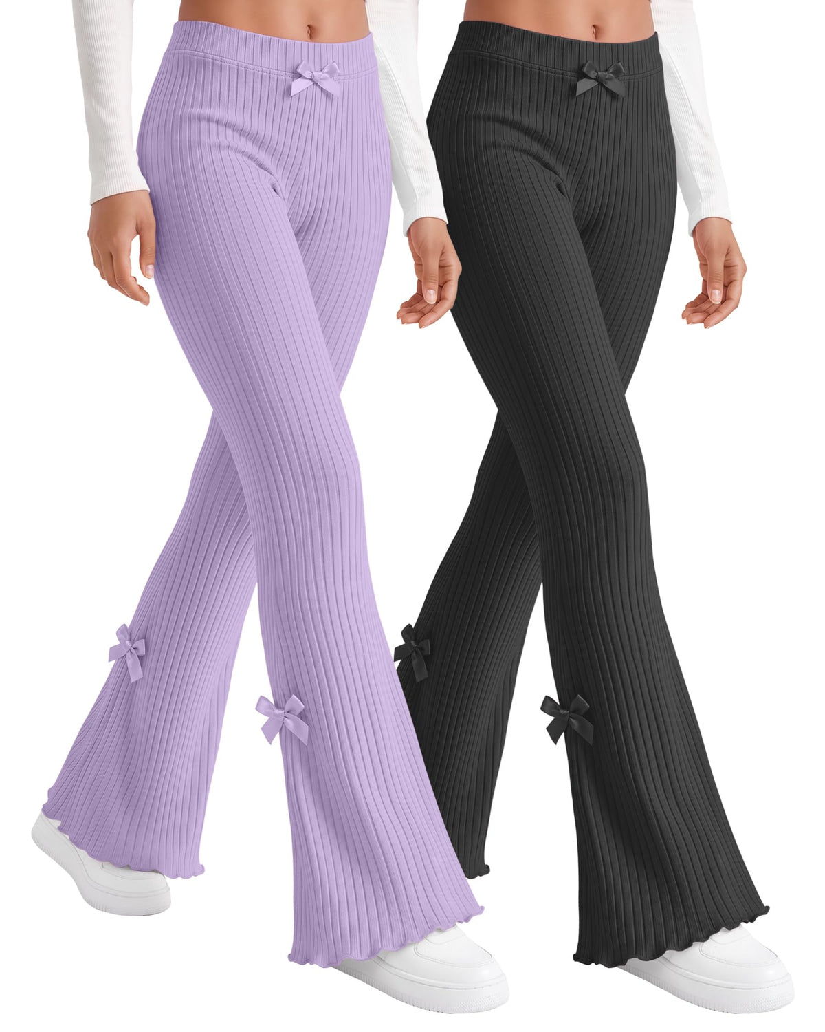 2 Pack Girl Flare Legging Ribbed Ruffle Bell Bottom