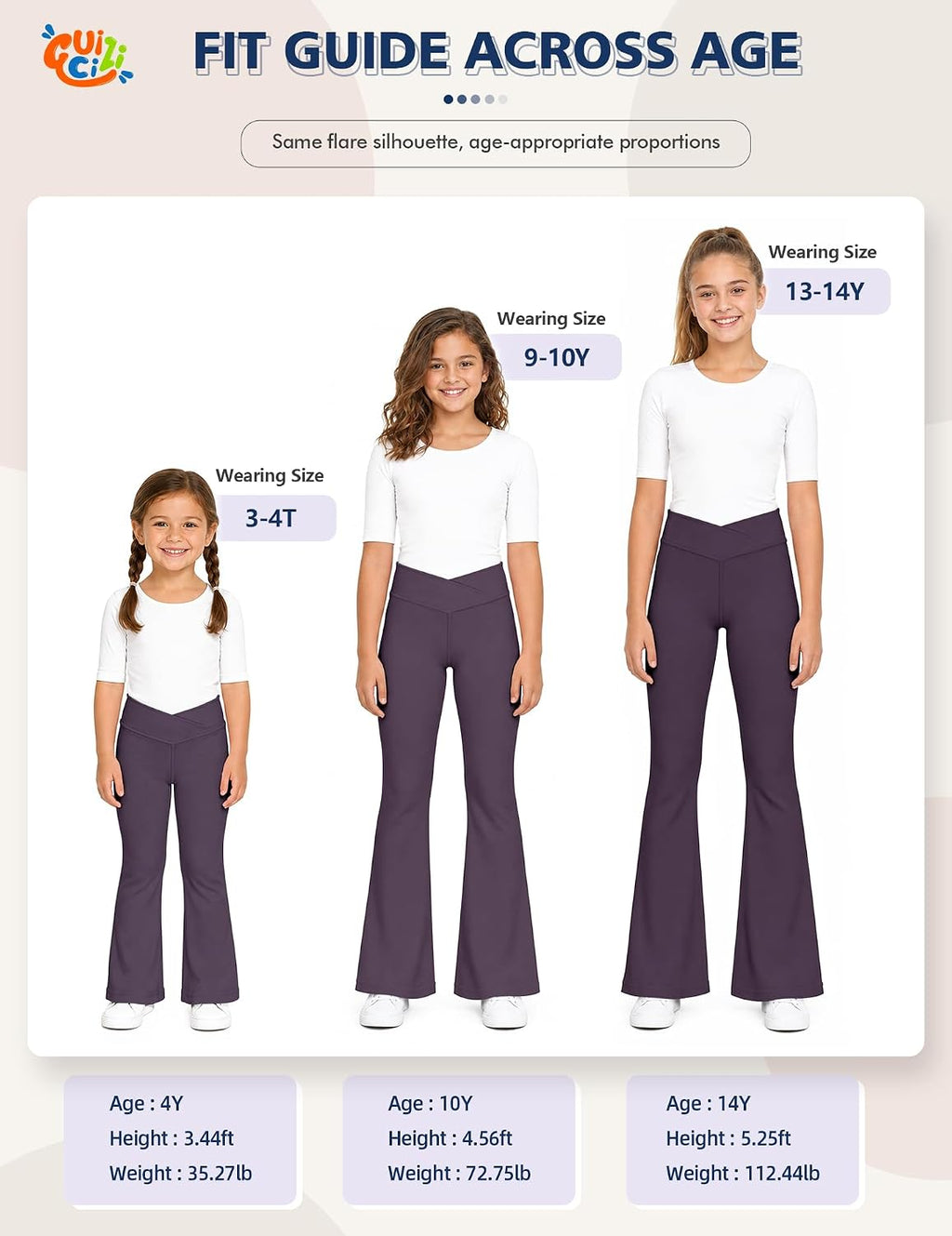 Girls Flare Leggings Yoga Pants Cross Over High Waisted Bell Bottom Pants for Kids Stretchy Casual Bootcut Leggings for Dance Activewear Full Length Mulberry Purple 9Y-10Y