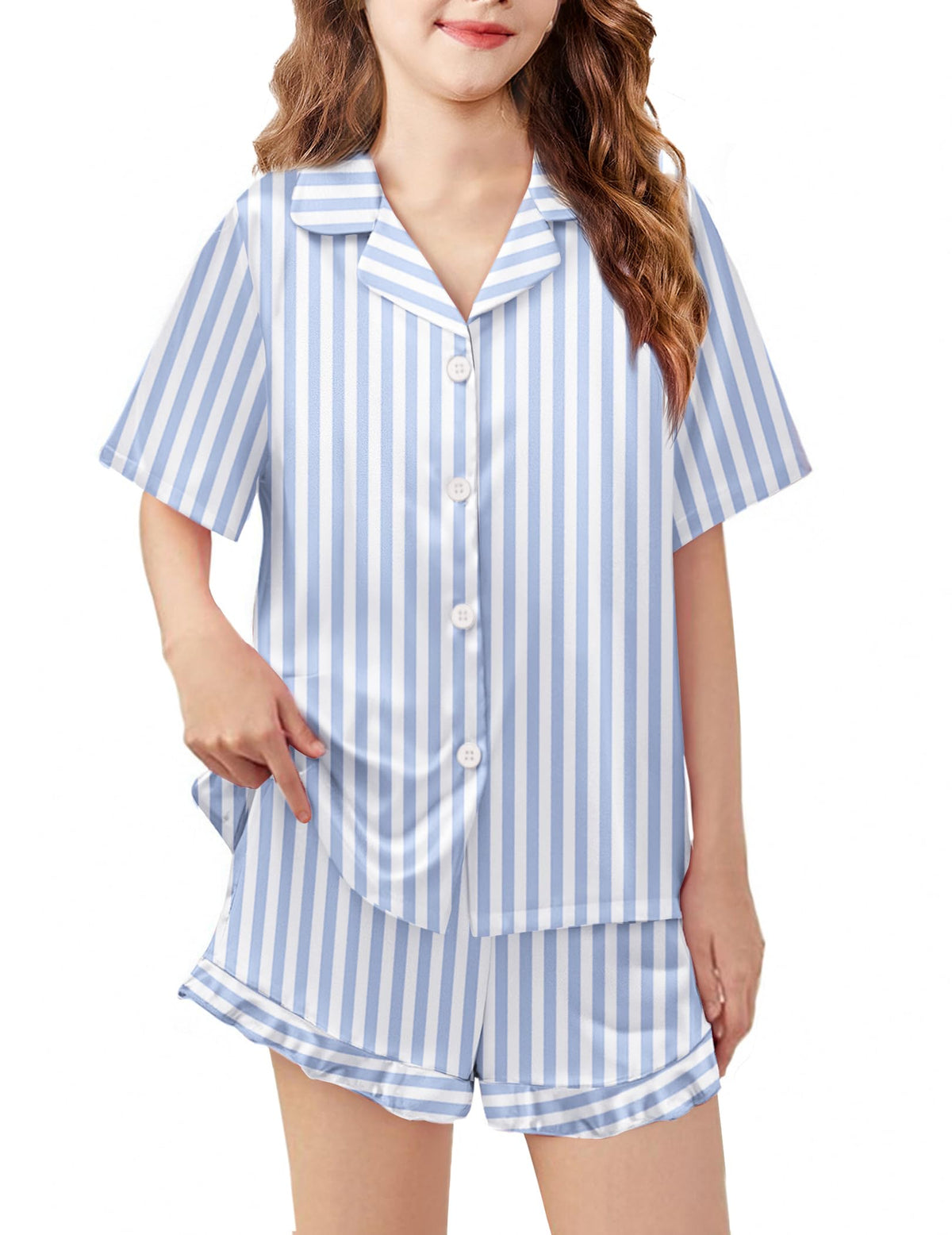 Arshiner Girls Pajamas Satin Pajama Set Silky Button Pjs Ruffle Sleepwear
