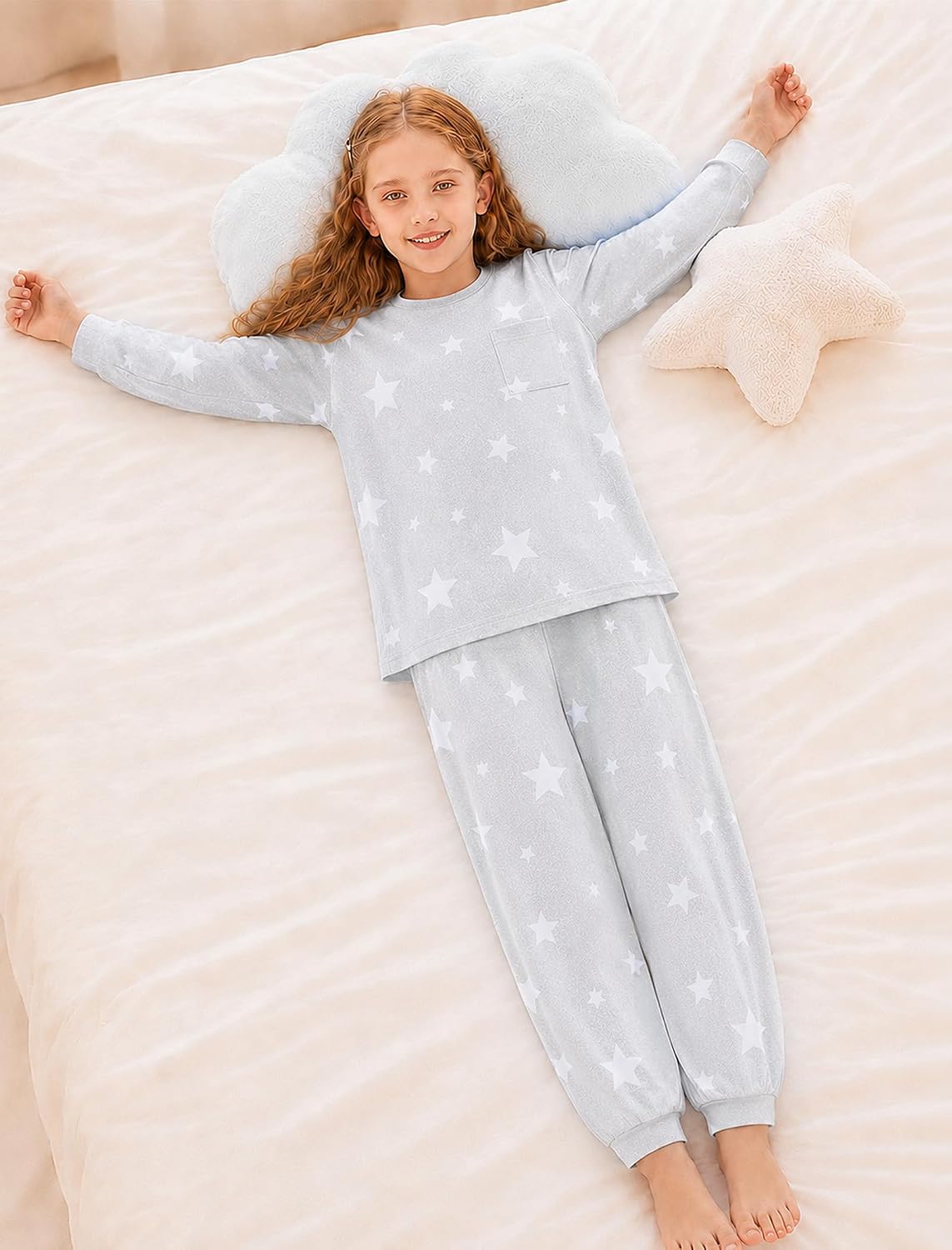 Mikrdoo Girls Pajamas Soft Stretch 2Pc Long Sleeve Top & Pants Size 8-16