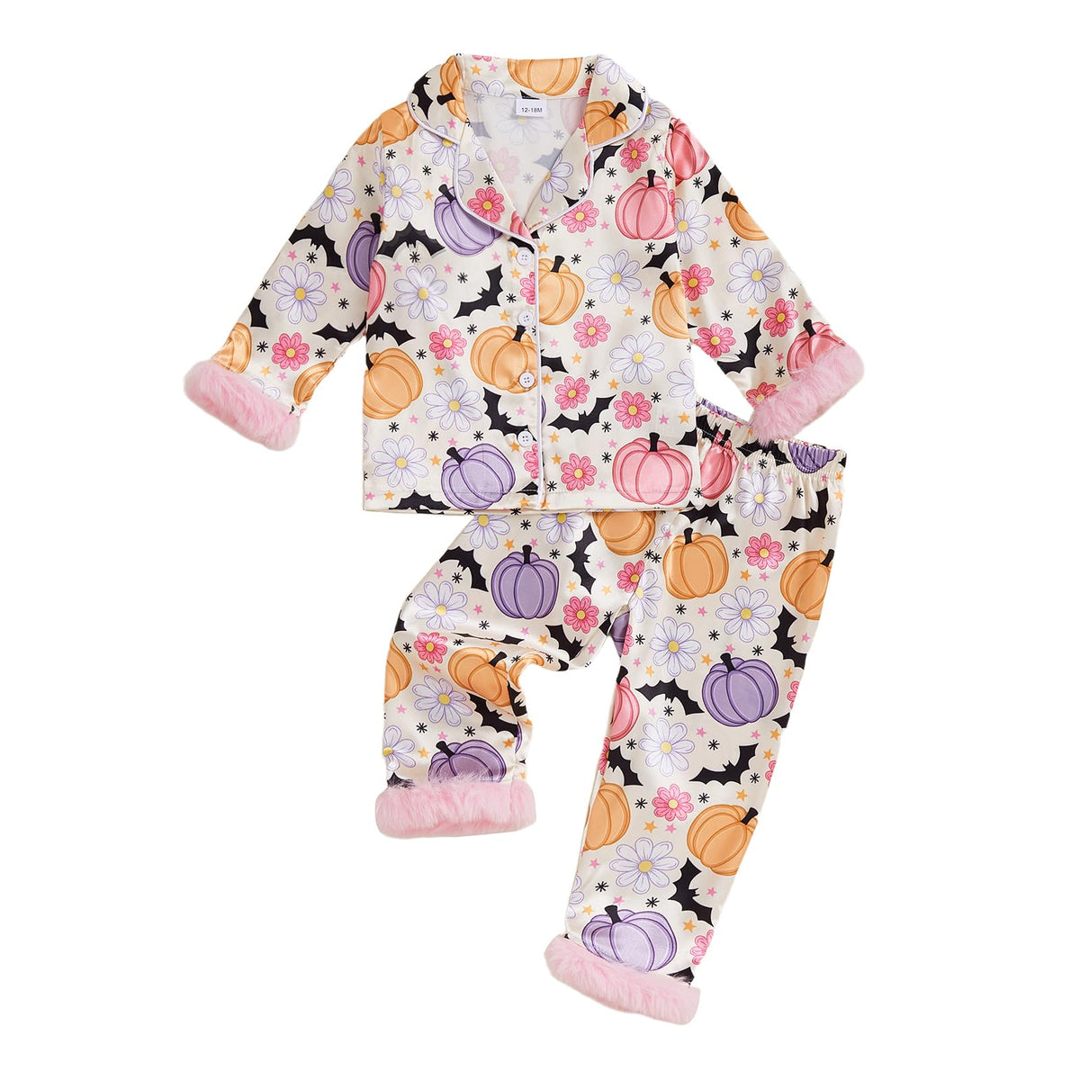 Kuriozud Kids Toddler Girl Pajamas Fuzzy Trim Button Down Shirt Pants 1-7Y