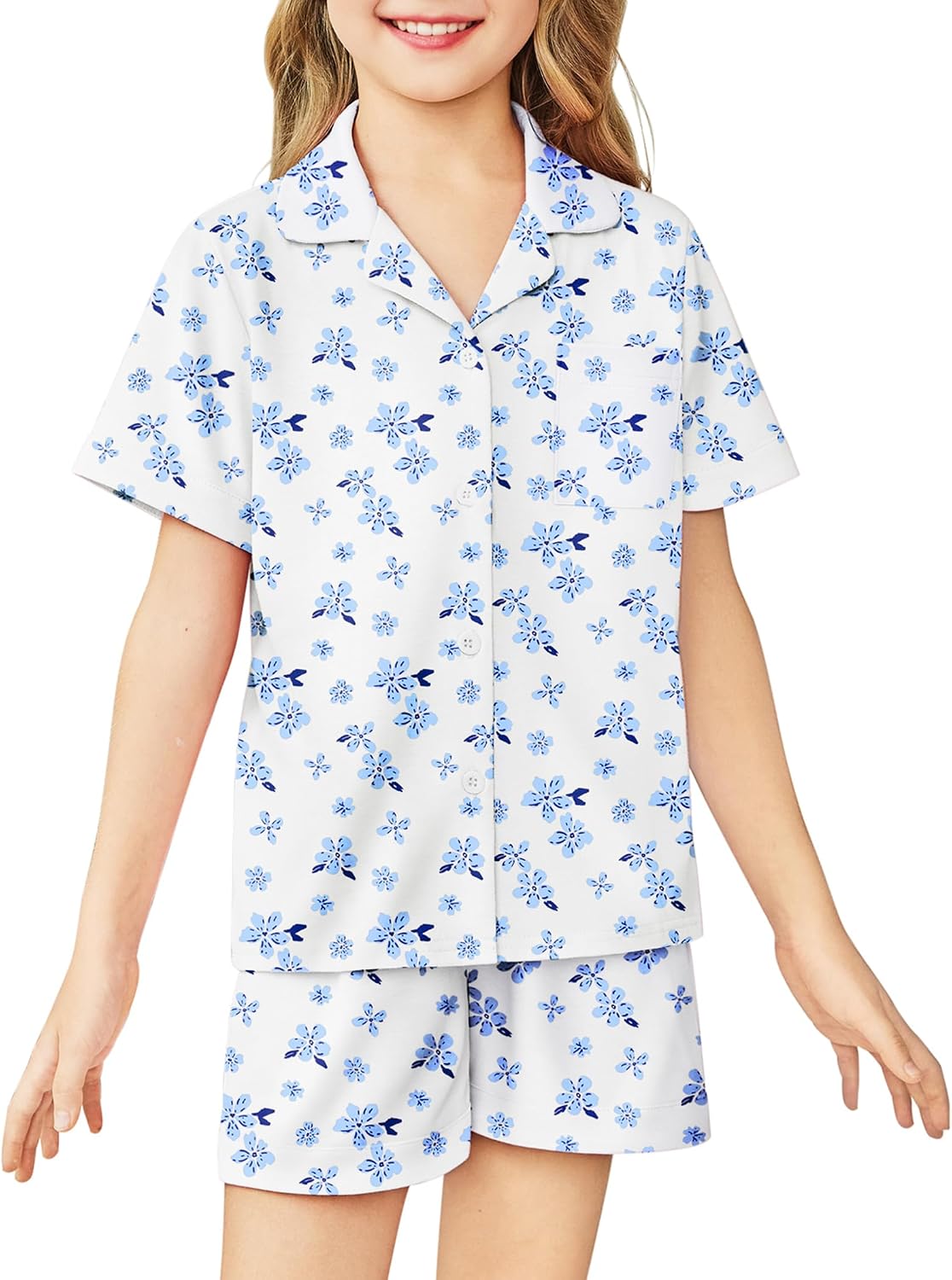 Arshiner Girls Pajamas Sets Short Sleeve Kids Pjs Button Down Sleepwear