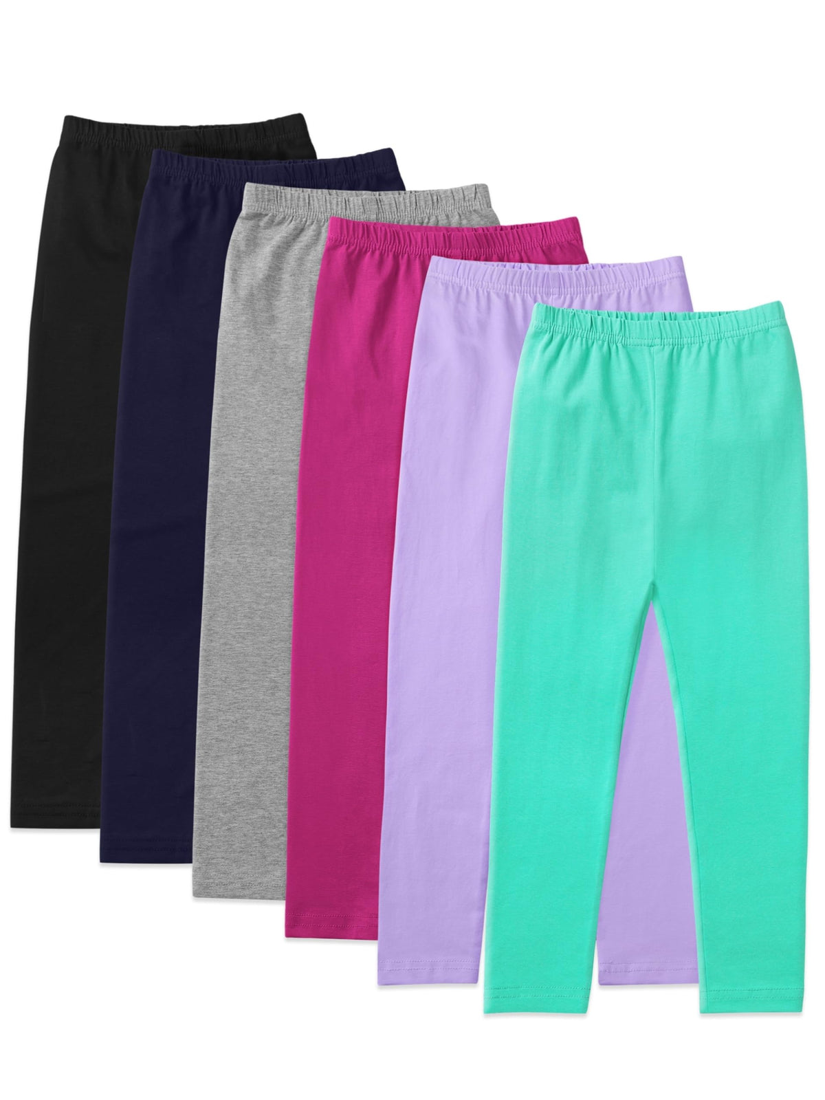 6 Pack Girls Leggings Soft Cotton Stretchy Pull-On Pants, 4-14Y