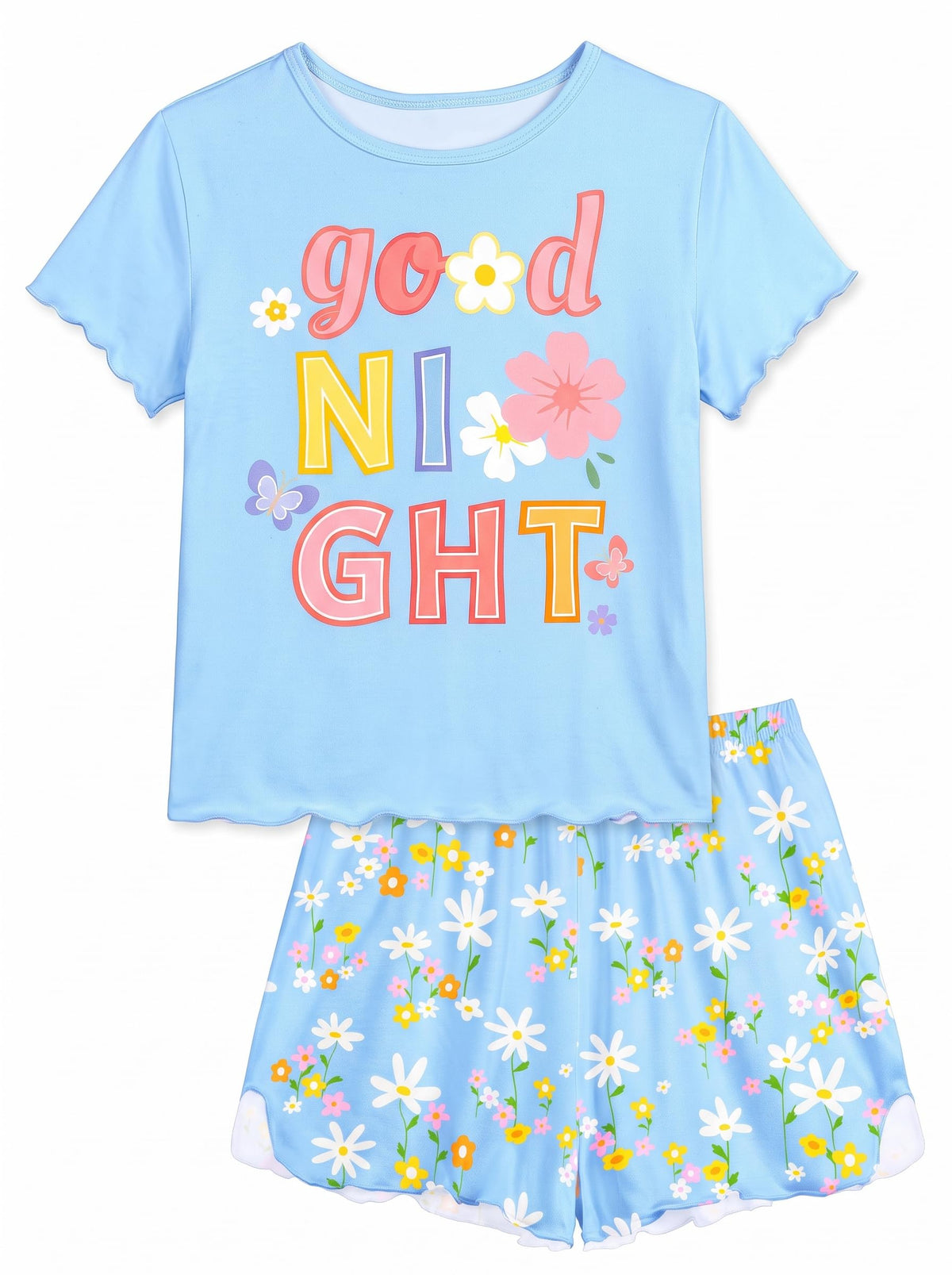 MHJY Girls Pajama Set 2 Piece Ruffled Short Sleeve Summer Sleepwear