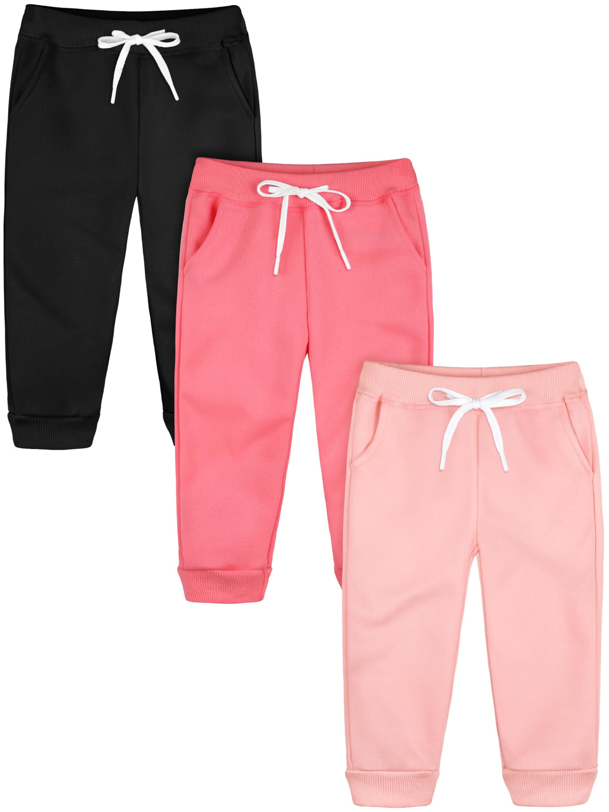 Resinta 3 Pack Toddler Girls' Fleece Pants Baby Casual Pull On Active Sweatpants Warm Joggers with Pockets Drawstring