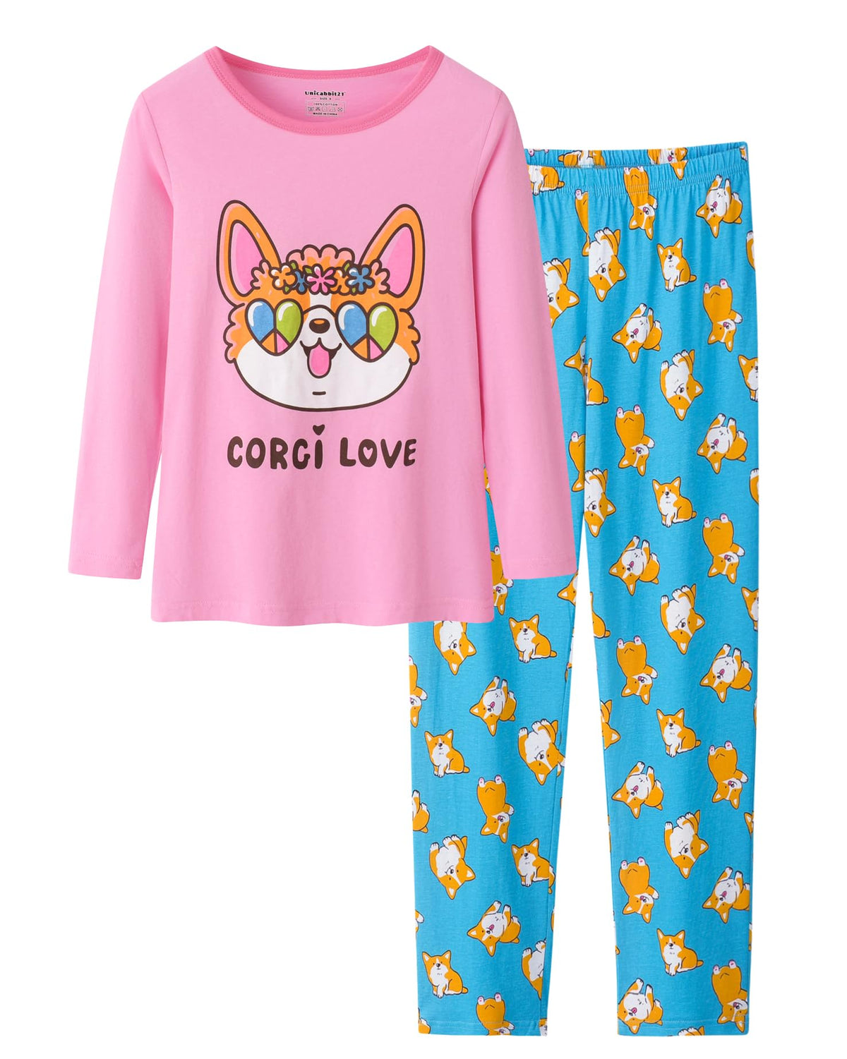 Pajamas for Girls Cute Cat Unicorn Long Sleeve and Pants PJS Set Big Kids Cotton Sleepwear Set Size 6-16
