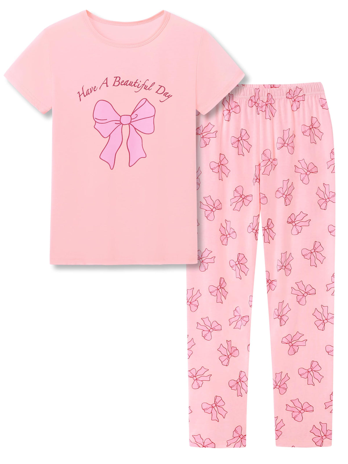 Beezizac Girls Cotton Blend Pajamas Cute Print Short Sleeve Set 4T-18