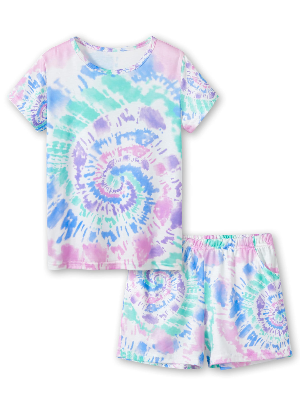 Tebbis Girls Pajama Set Tie Dye Cute Prints Tee & Shorts Sizes 6-18