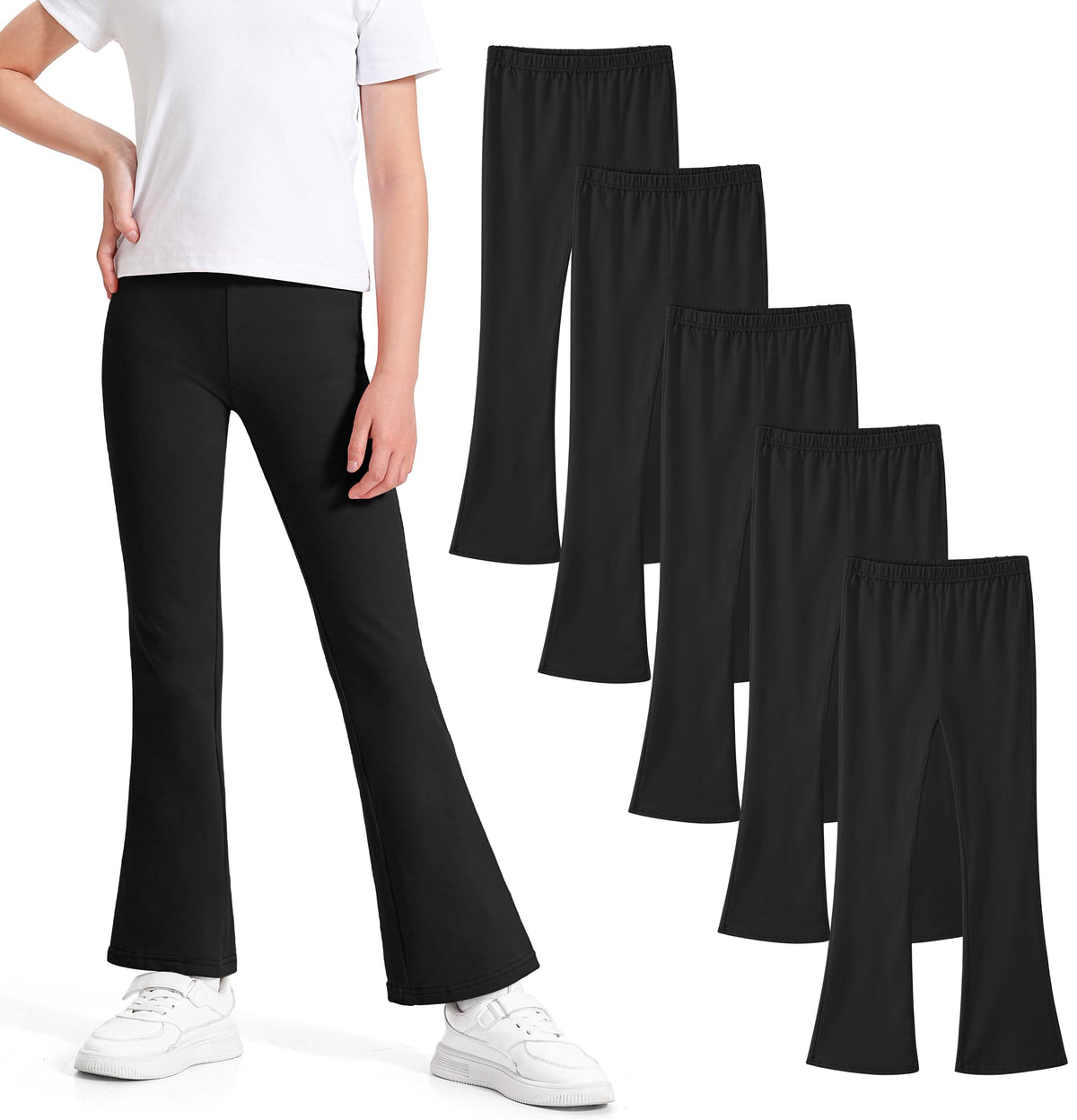BOOPH 5 Pack Girls Flare Leggings Kids Bell Bottom Pants Cotton Clothes