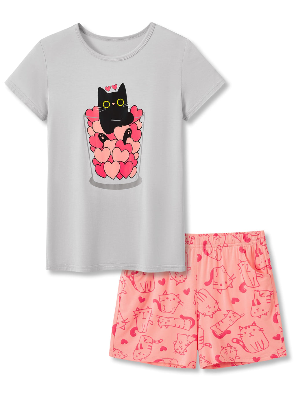 Tebbis Girls Modal Summer Pajama Set Cute Printed Short Sleeves Sizes 6-18