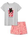 Tebbis Girls Modal Summer Pajama Set Cute Printed Short Sleeves Sizes 6-18