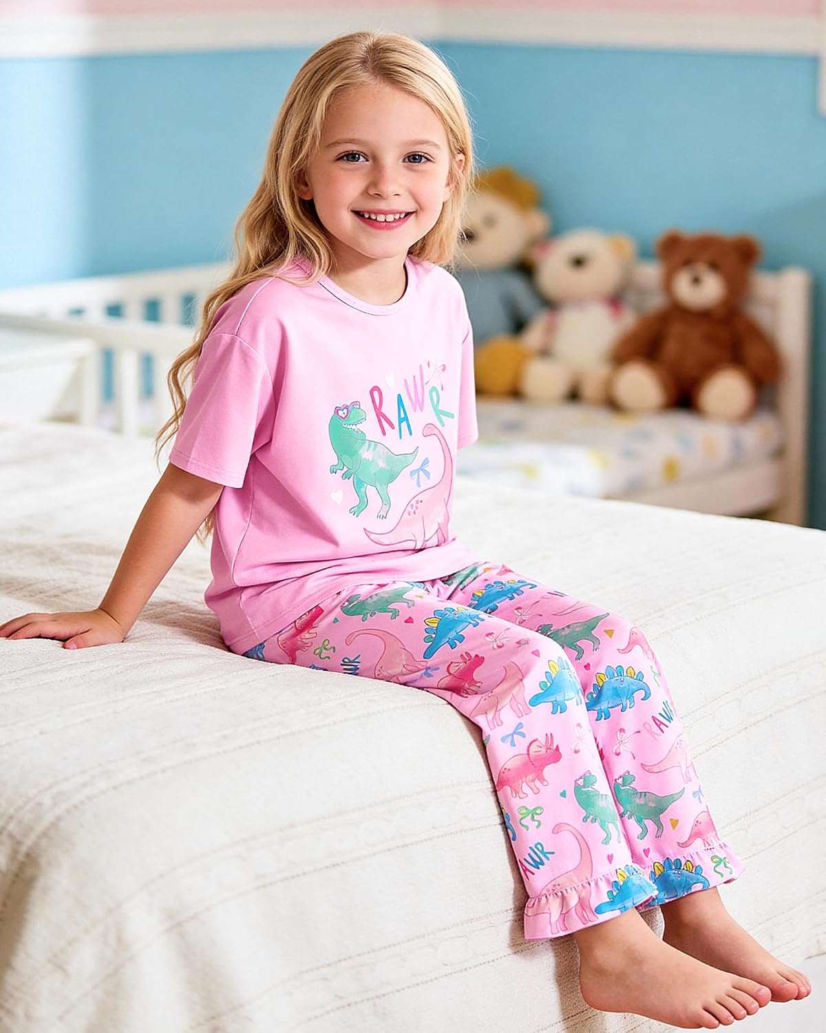 Sylfairy Girls Pajamas Summer Toddler Girl Pajamas Sets Short Sleeve and Pants Girls' Cute Sleepwear Pjs