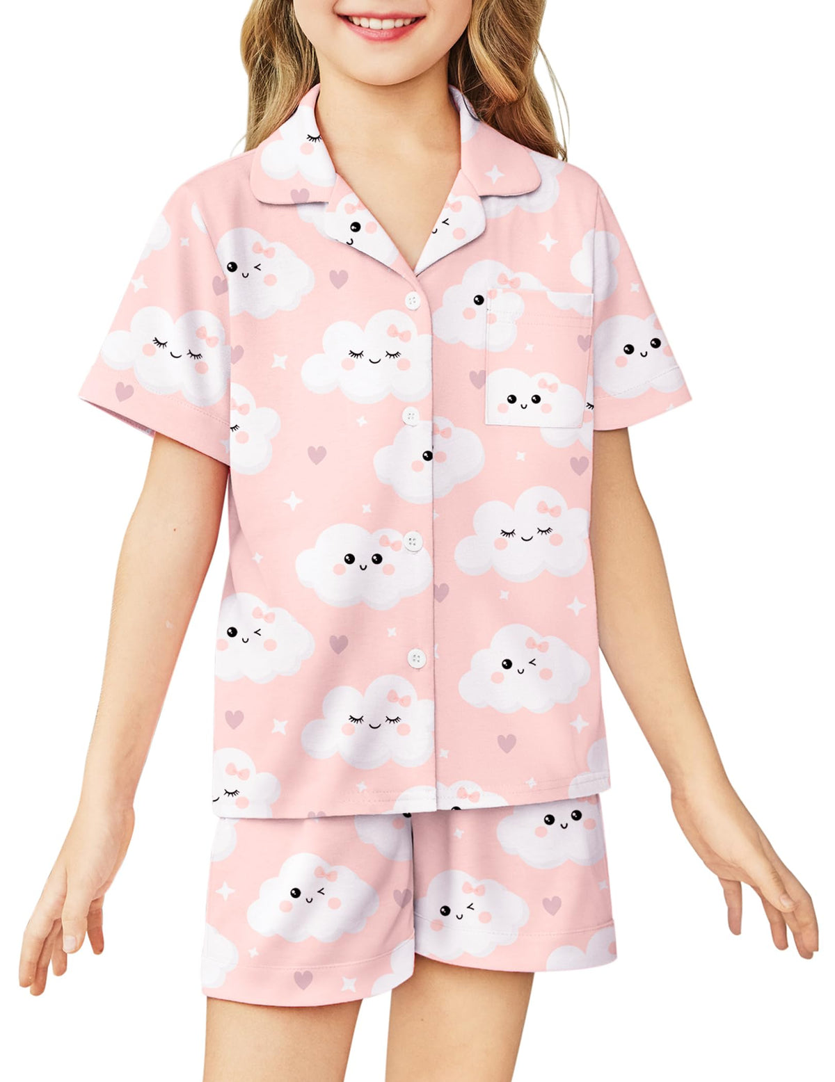 Arshiner Girls Pajamas Sets Short Sleeve Kids Pjs Button Down Sleepwear