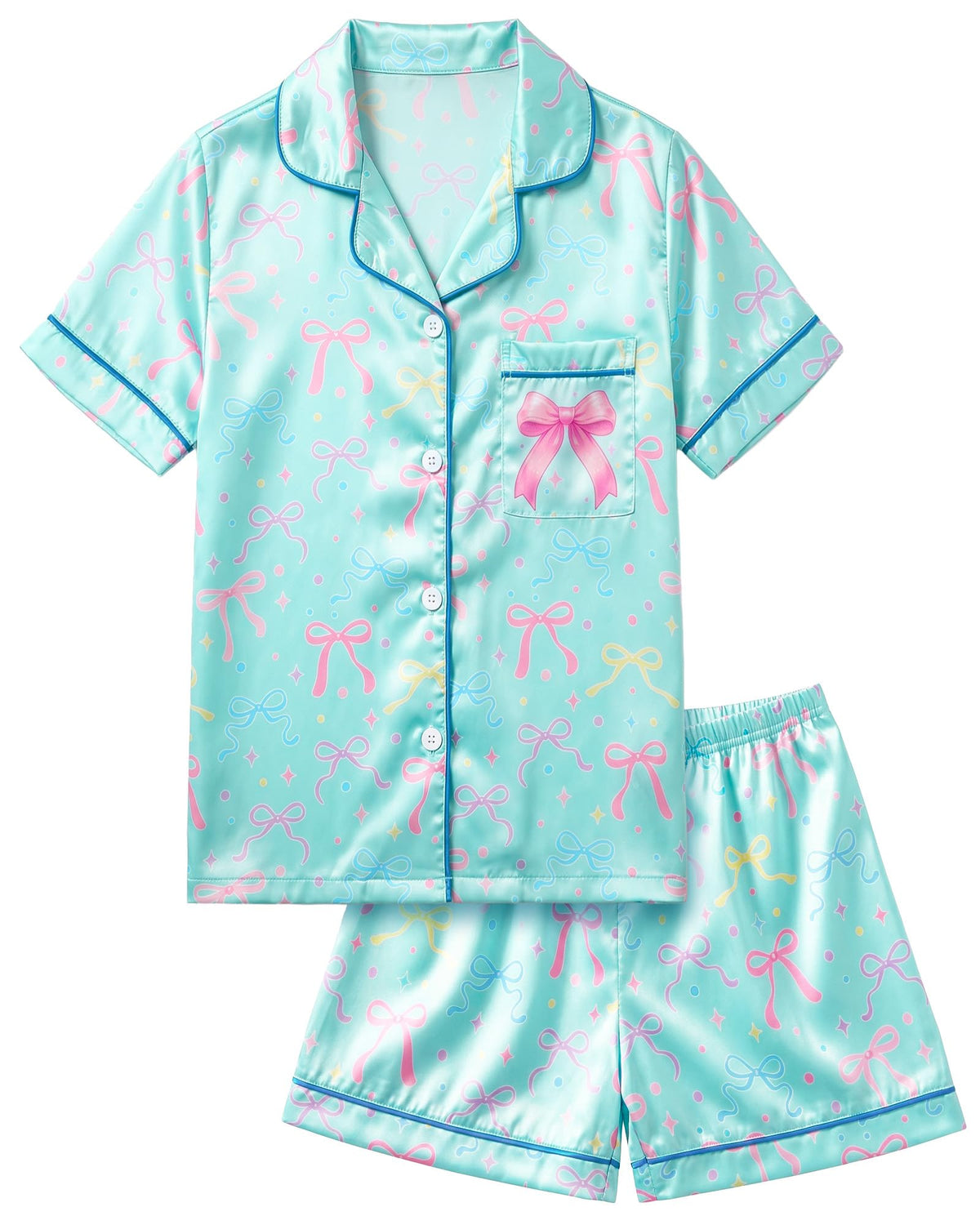 ICOSY Girls Pajamas Set, Satin Pjs Sleepwear for Kids 6-15Y