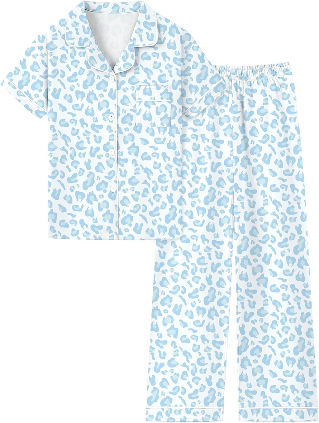 Schbbbta Girls Cotton Pajamas 2 Pcs Stretch PJS Button-Down Top with Pants.