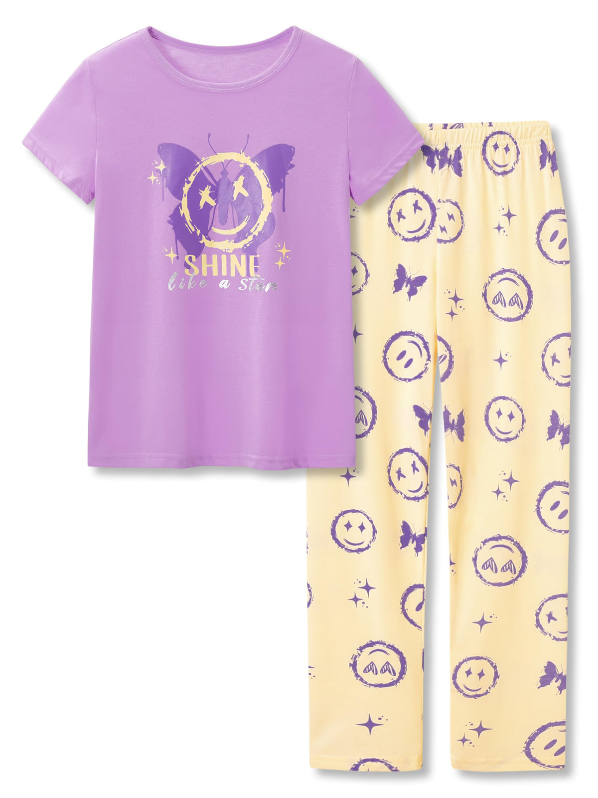 Beezizac Girls Cotton Blend Pajamas Cute Print Short Sleeve Set 4T-18