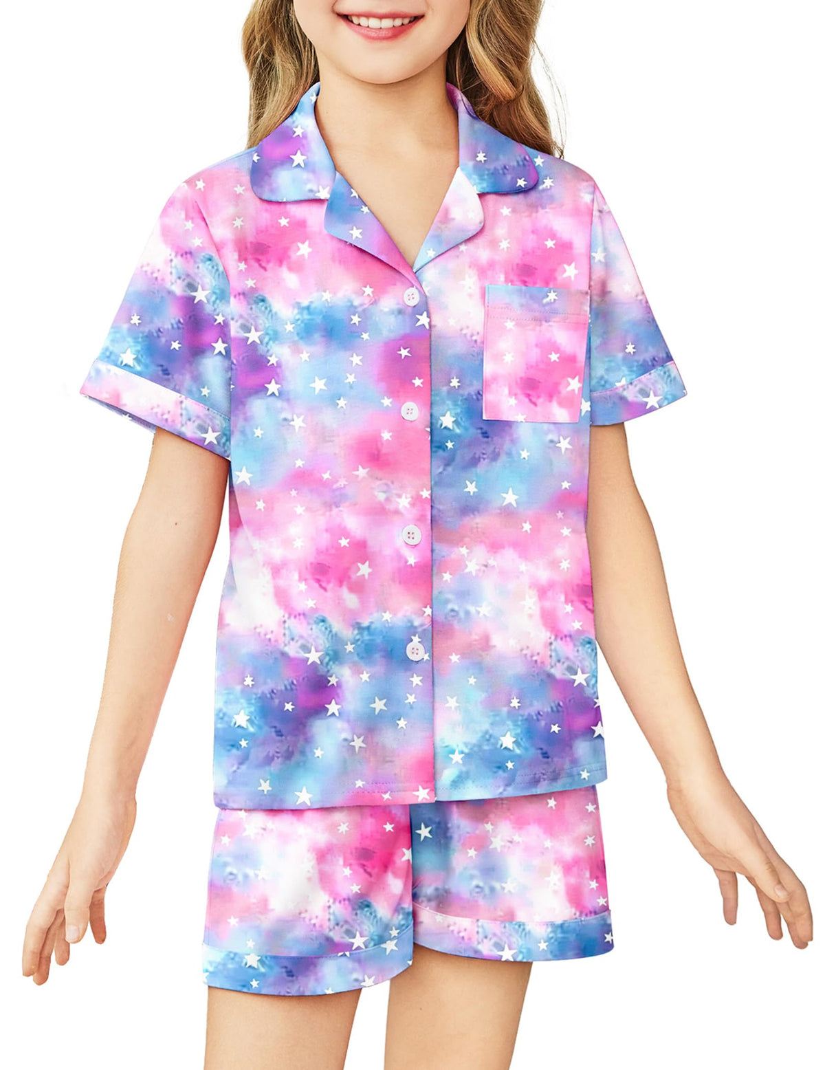 Arshiner Girls Pajamas Sets Short Sleeve Kids Pjs Button Down Sleepwear