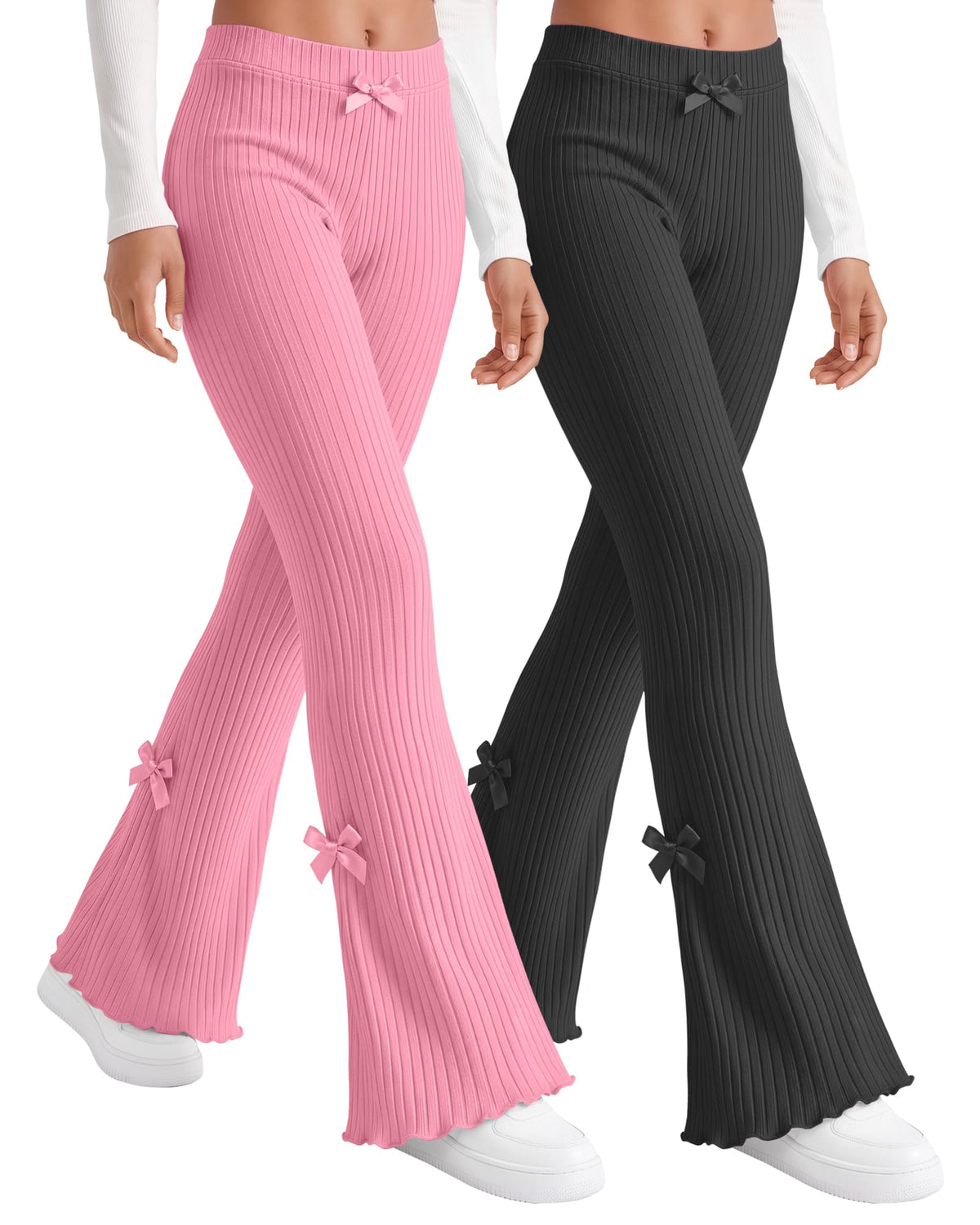 2 Pack Girl Flare Legging Ribbed Ruffle Bell Bottom