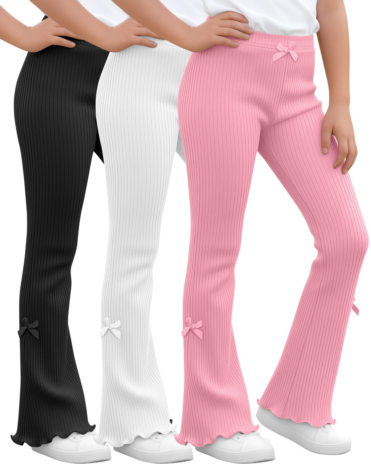 3 Pack Girls Flare Leggings Kids Bell Bottoms