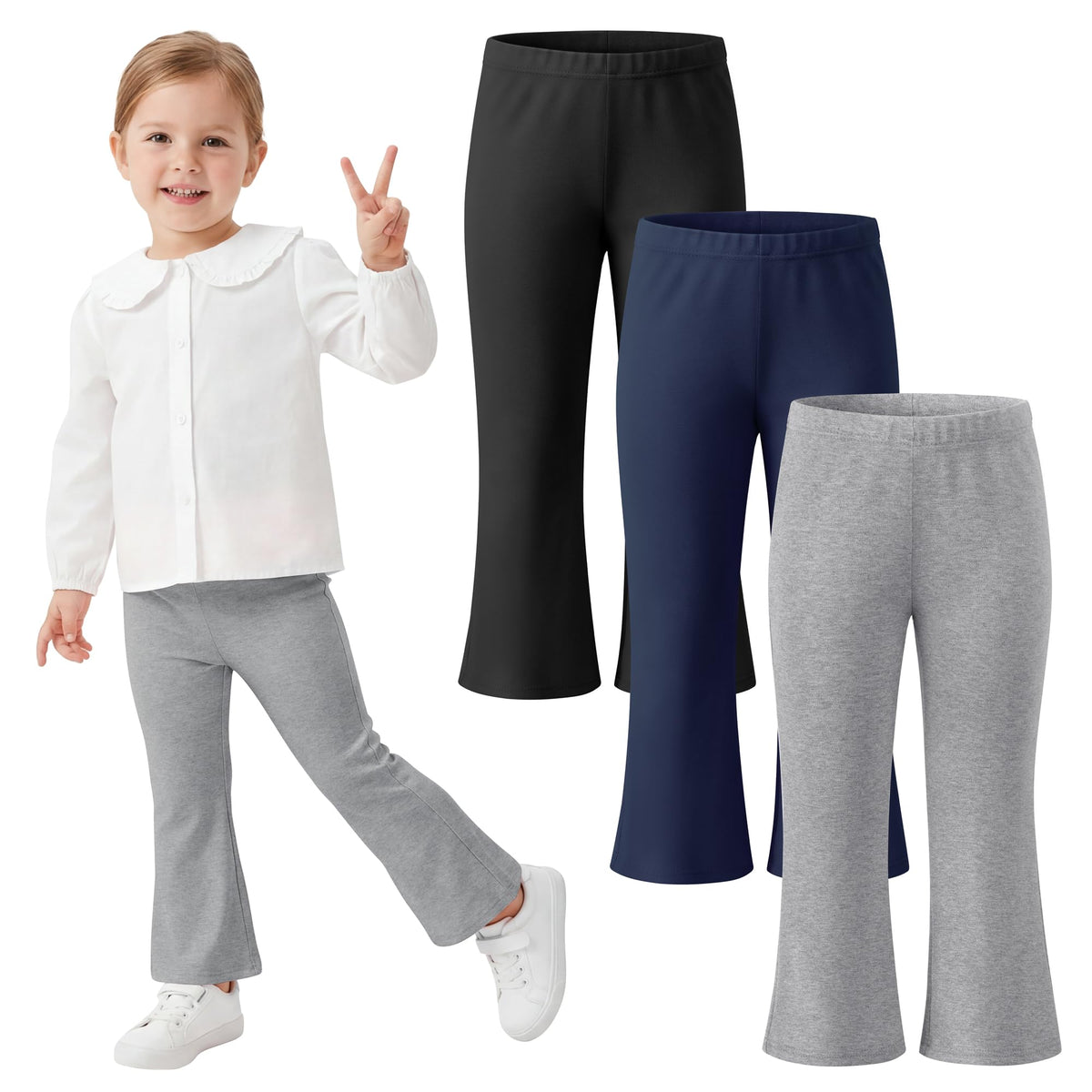 Poroka 3 Pack Toddler Girls Flare Pants Cotton Soft Flare Leggings Pants
