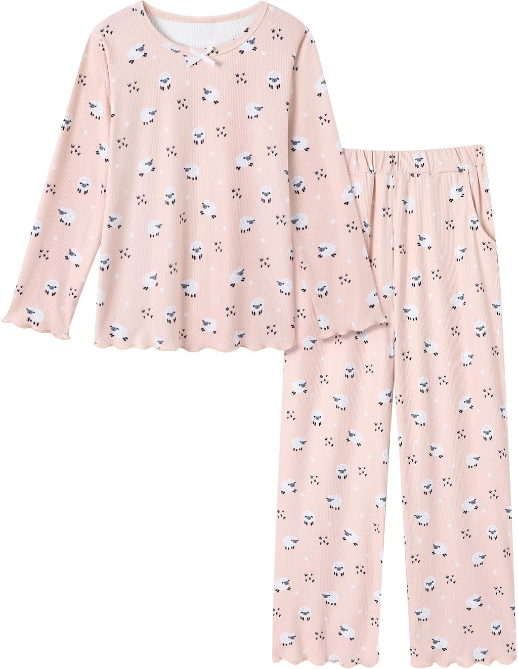 CARETOO Girls Pajama Set 2pc Soft Stretch Ribbed Kids Loungewear Pjs 5-14Y