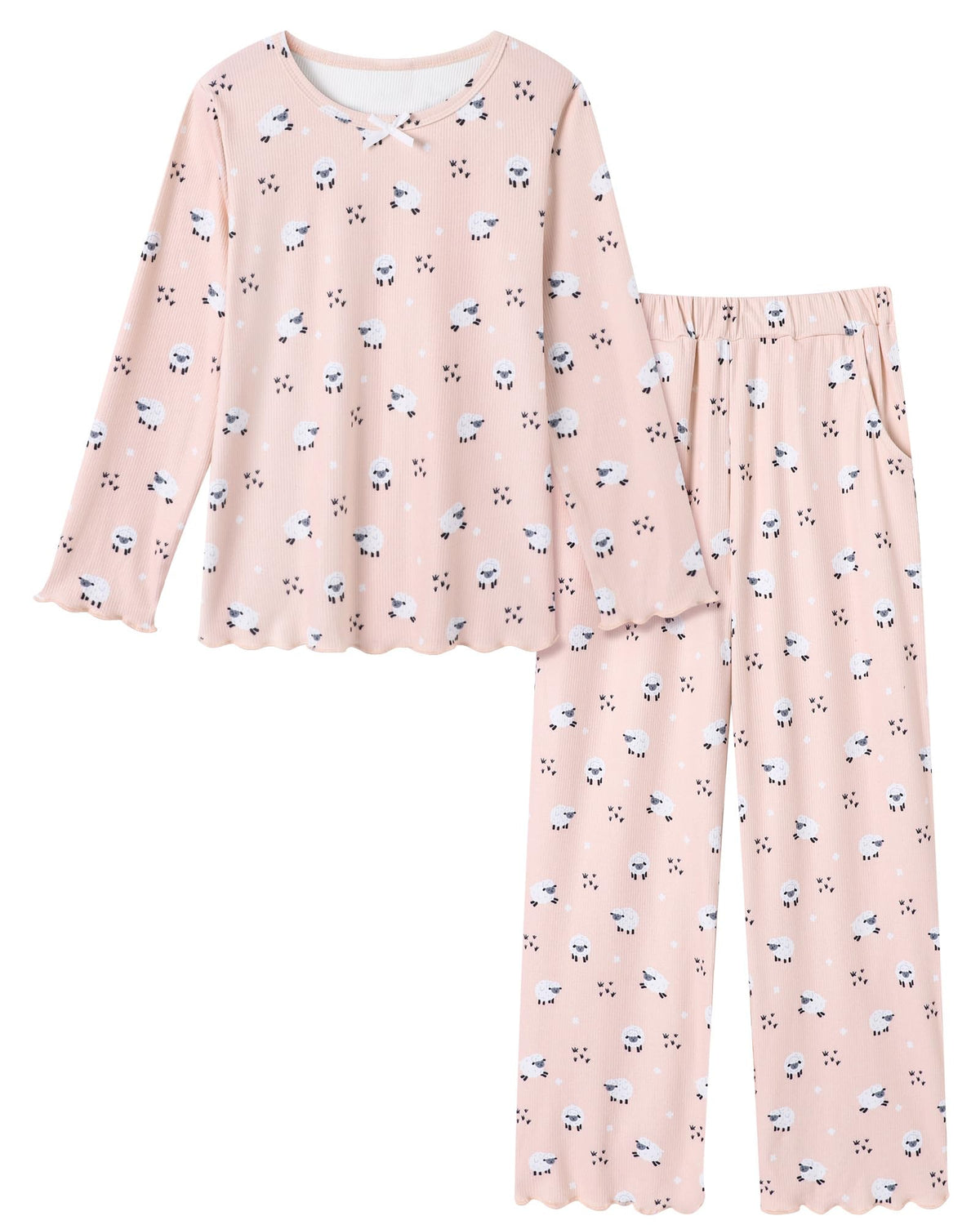 CARETOO Girls Pajama Set 2pc Soft Stretch Ribbed Kids Loungewear Pjs 5-14Y