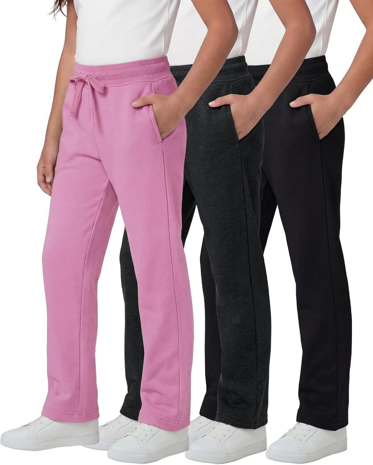 3 Pack Girls' Fleece Sweatpants Open Bottom Pants Kids Teens Tween School