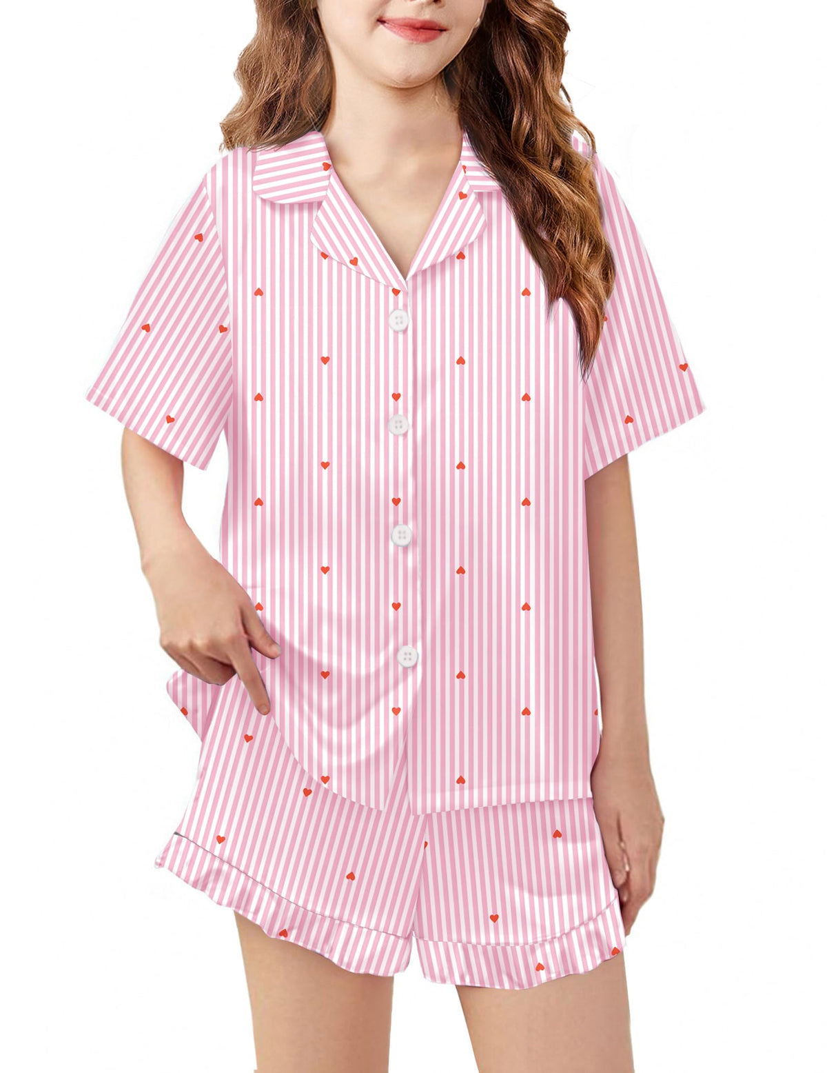Arshiner Girls Pajamas Satin Pajama Set Silky Button Pjs Ruffle Sleepwear