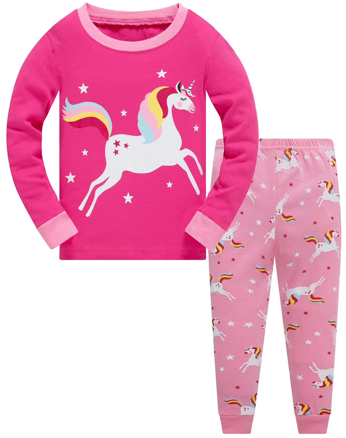 Popshion Little Girls Mermaid Pajamas 2 Piece Set 100% Cotton Sleepwear Toddler Clothes for Kids Baby Ladybug Style PJs