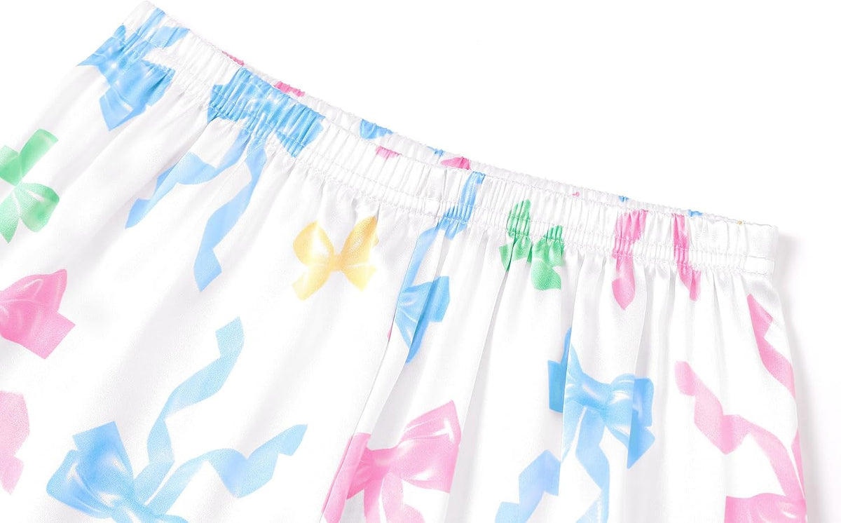 Topgal Girls Satin Pajamas, Shorts Sleeve Pants Button Up, Size 6-16
