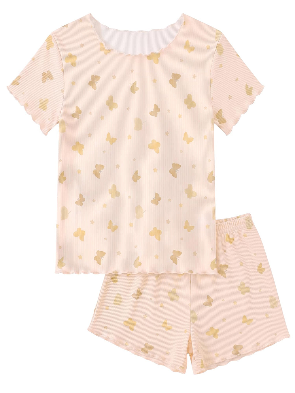 Beinou Girls Pajamas Sets Ribbed Ruffle Sleepwear Toddler Summer Pjs 2-9Y