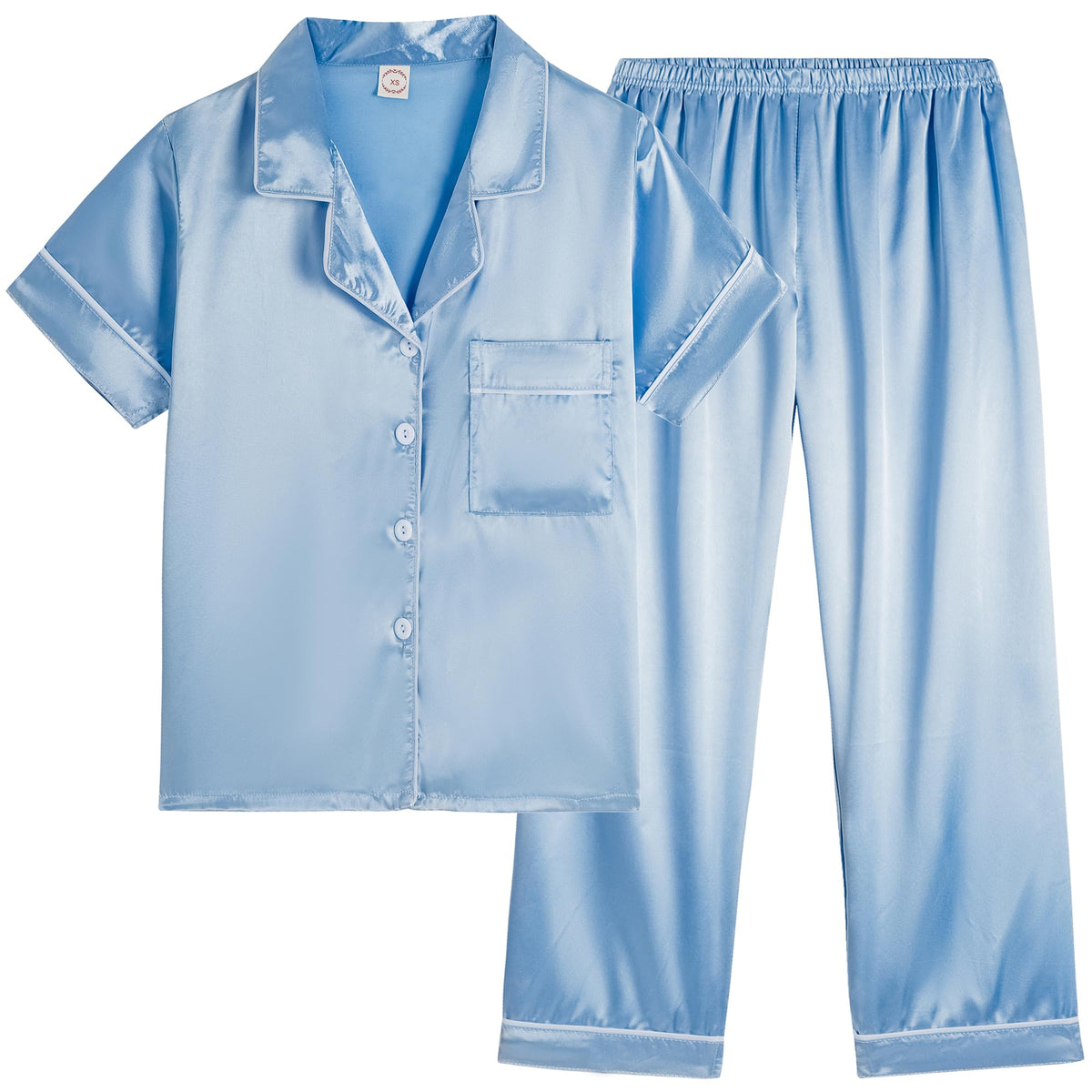 Vopmocld Button Down Satin Pajamas Kids Short Sleeve Long Pant Silky Pyjama