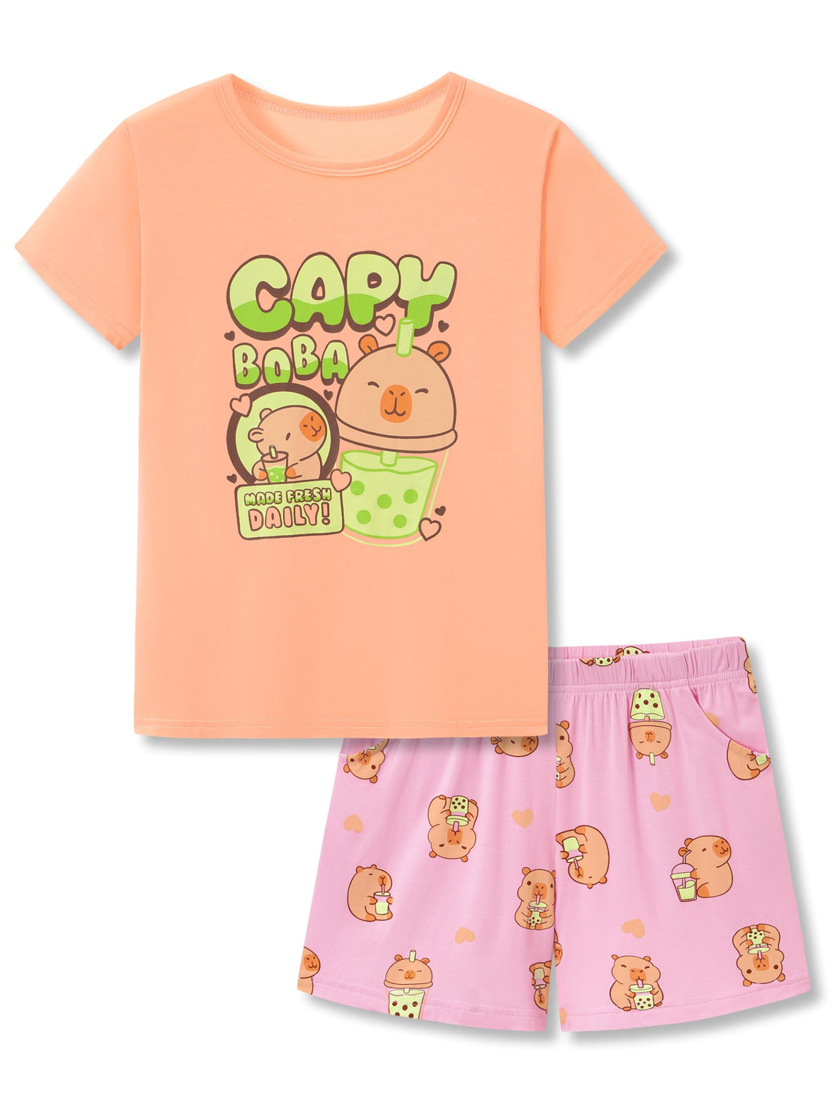 Tebbis Girls Modal Summer Pajama Set Cute Printed Short Sleeves Sizes 6-18