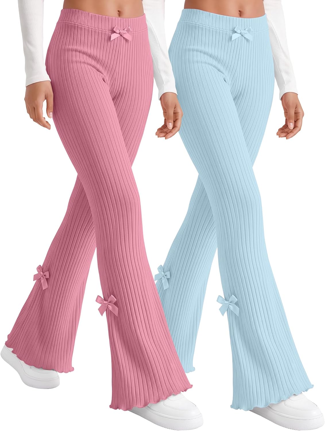 2 Pack Girl Flare Legging Ribbed Ruffle Bell Bottom