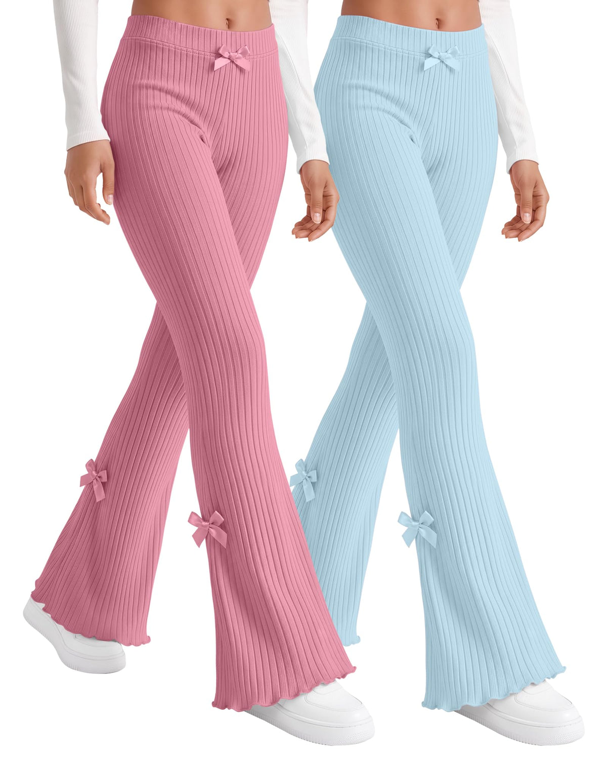 2 Pack Girl Flare Legging Ribbed Ruffle Bell Bottom