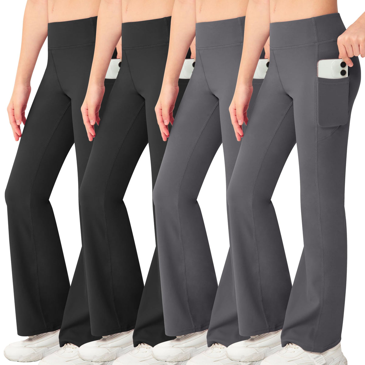 NORMOV Girl's Bootcut Yoga Pants with Pockets,High Waisted Casual Kids Bell Bottoms Pants