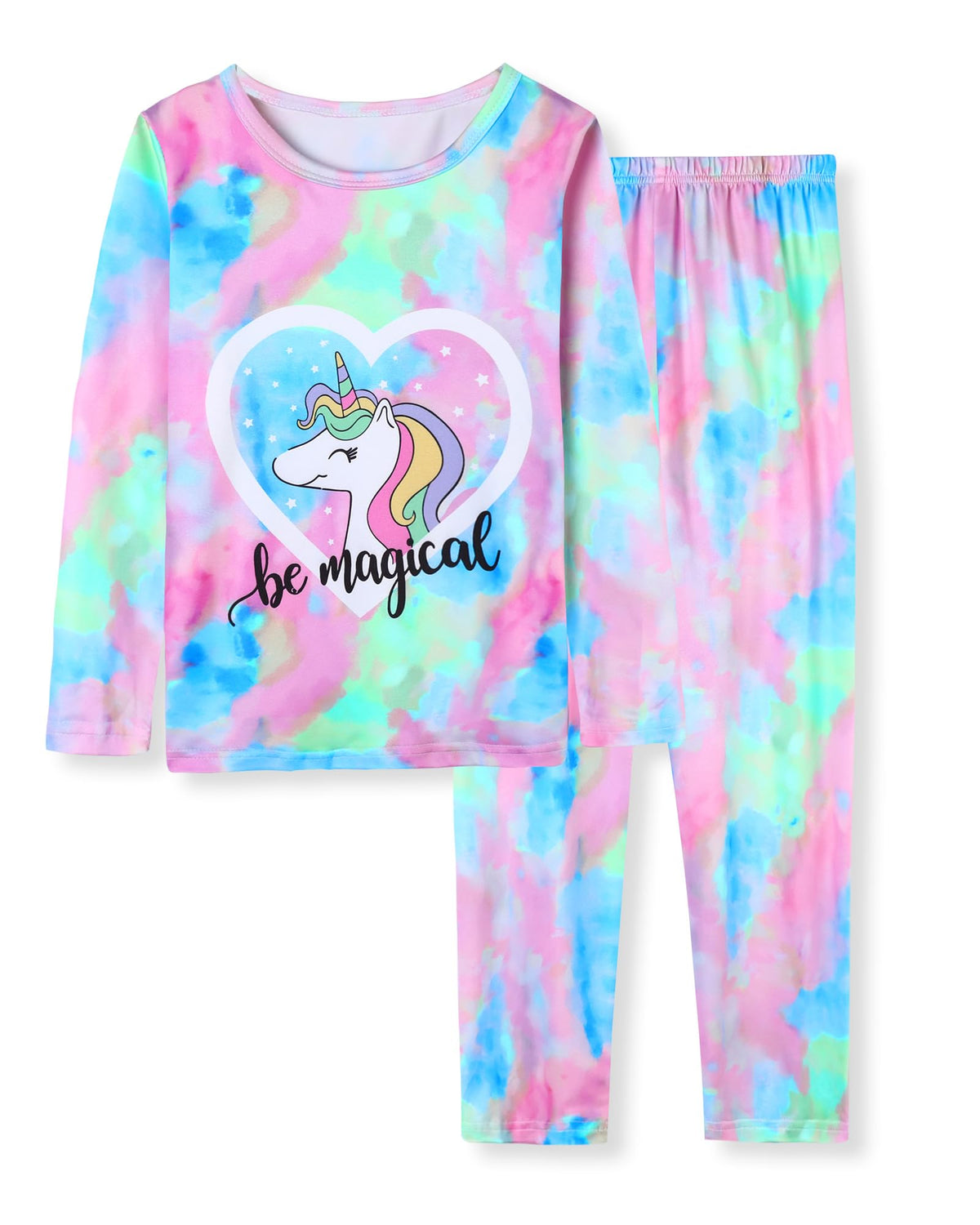 CARETOO Girls Pajama Set Long Sleeve Top Long Pants Pajamas Kids Tie Dye Cute Pattern Pj Sets Sleepwear for 3-12Y