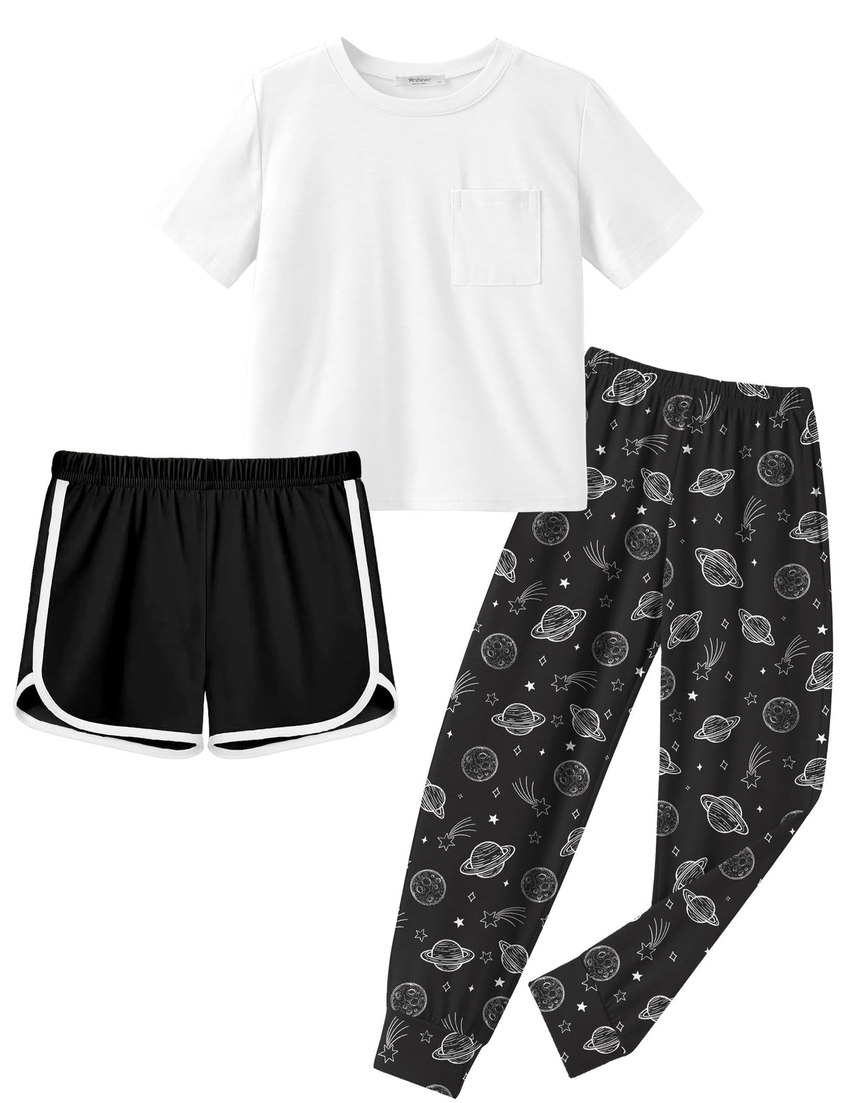 Arshiner Girls Clothes 3 Piece Outfits Short Sleeve Shirt Dolphin Shorts and Pant Sets Fashion Clothing with Pockets