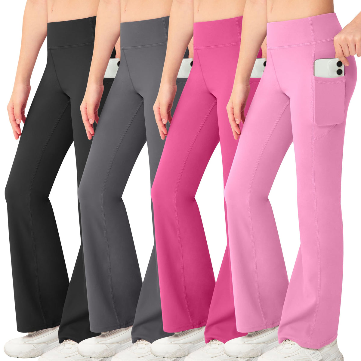 NORMOV Girl's Bootcut Yoga Pants with Pockets,High Waisted Casual Kids Bell Bottoms Pants