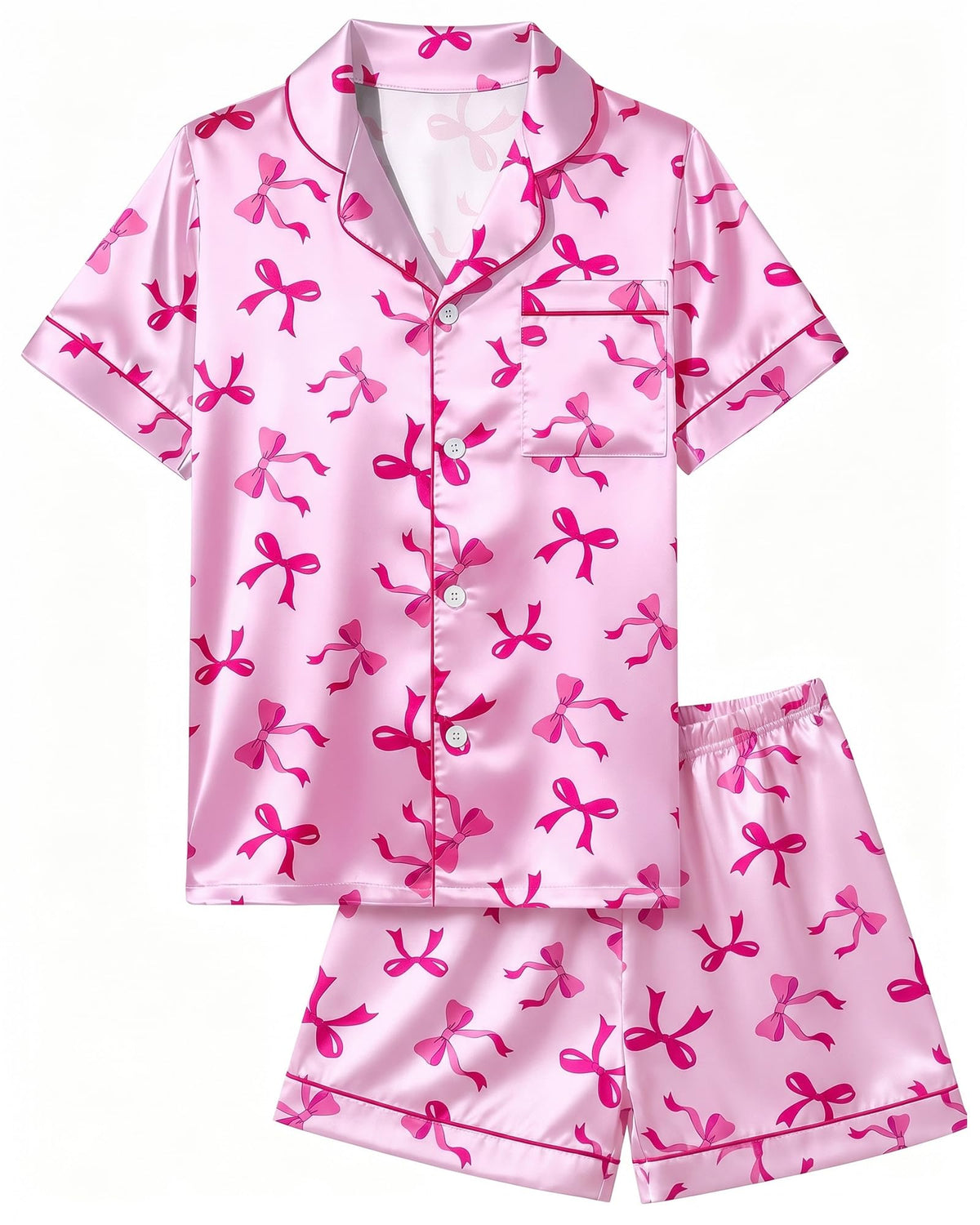 ICOSY Girls Pajamas Set, Satin Pjs Sleepwear for Kids 6-15Y
