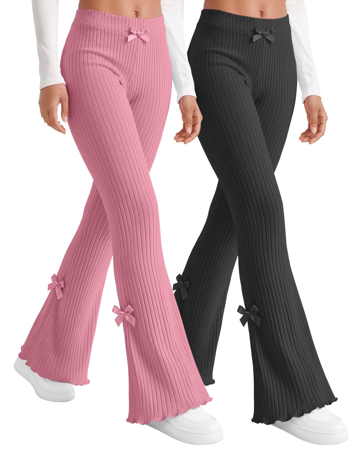 2 Pack Girl Flare Legging Ribbed Ruffle Bell Bottom