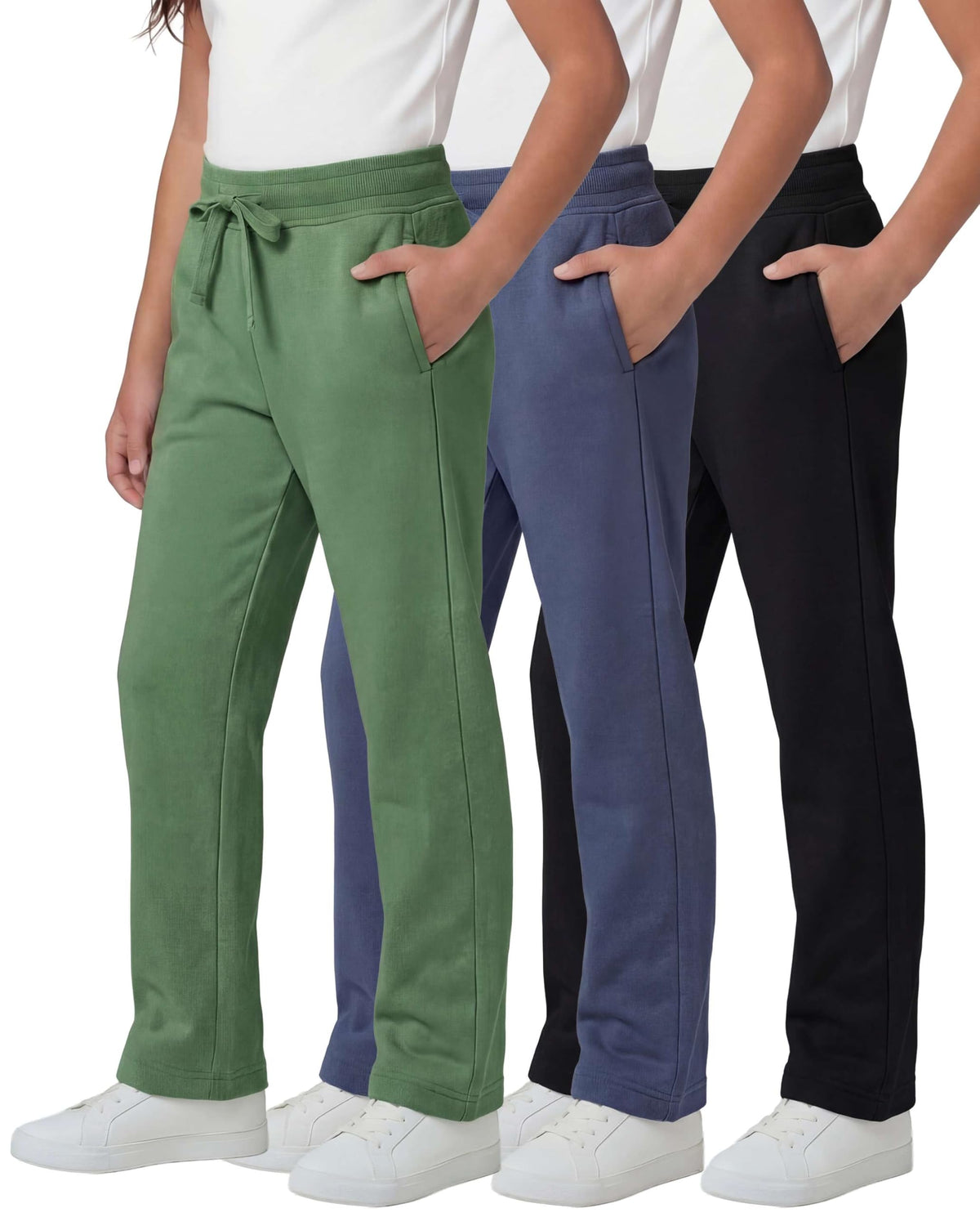 3 Pack Girls' Fleece Sweatpants Open Bottom Pants Kids Teens Tween School