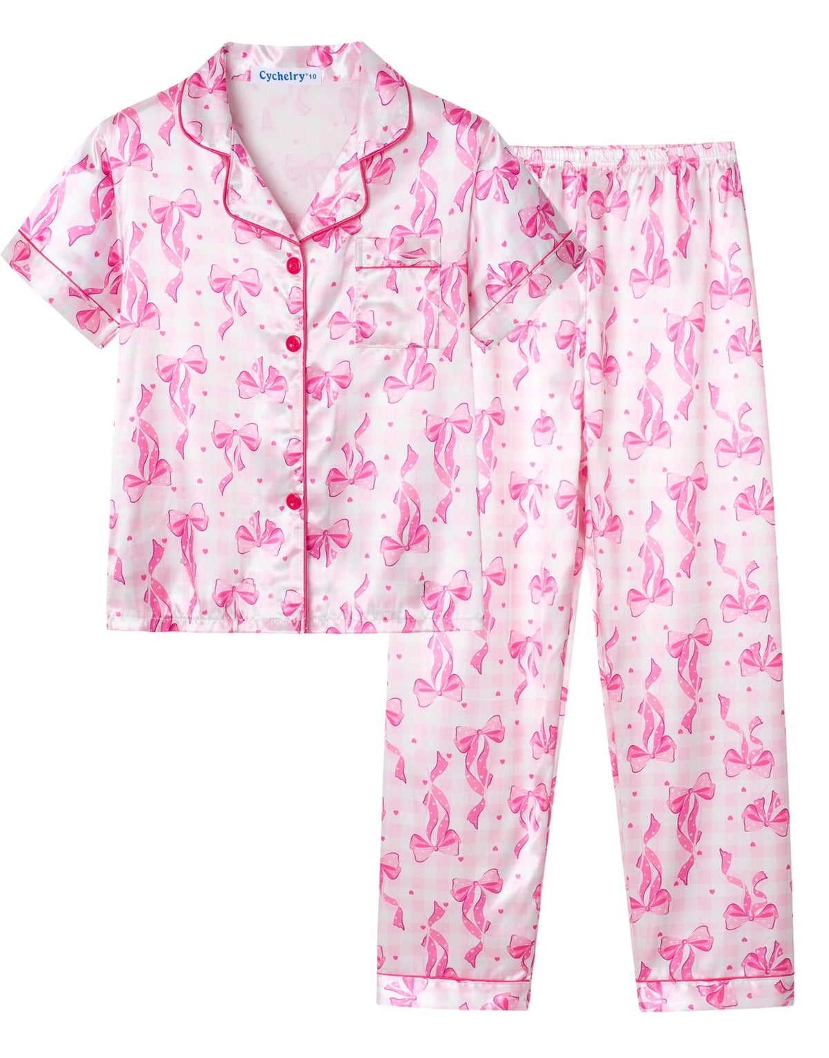 Big Girls Satin Pajamas Summer Short Sleeve and Pants Button Down Silky Unisex Kid PJS 2PCS Sleepwear Set Size 8-16
